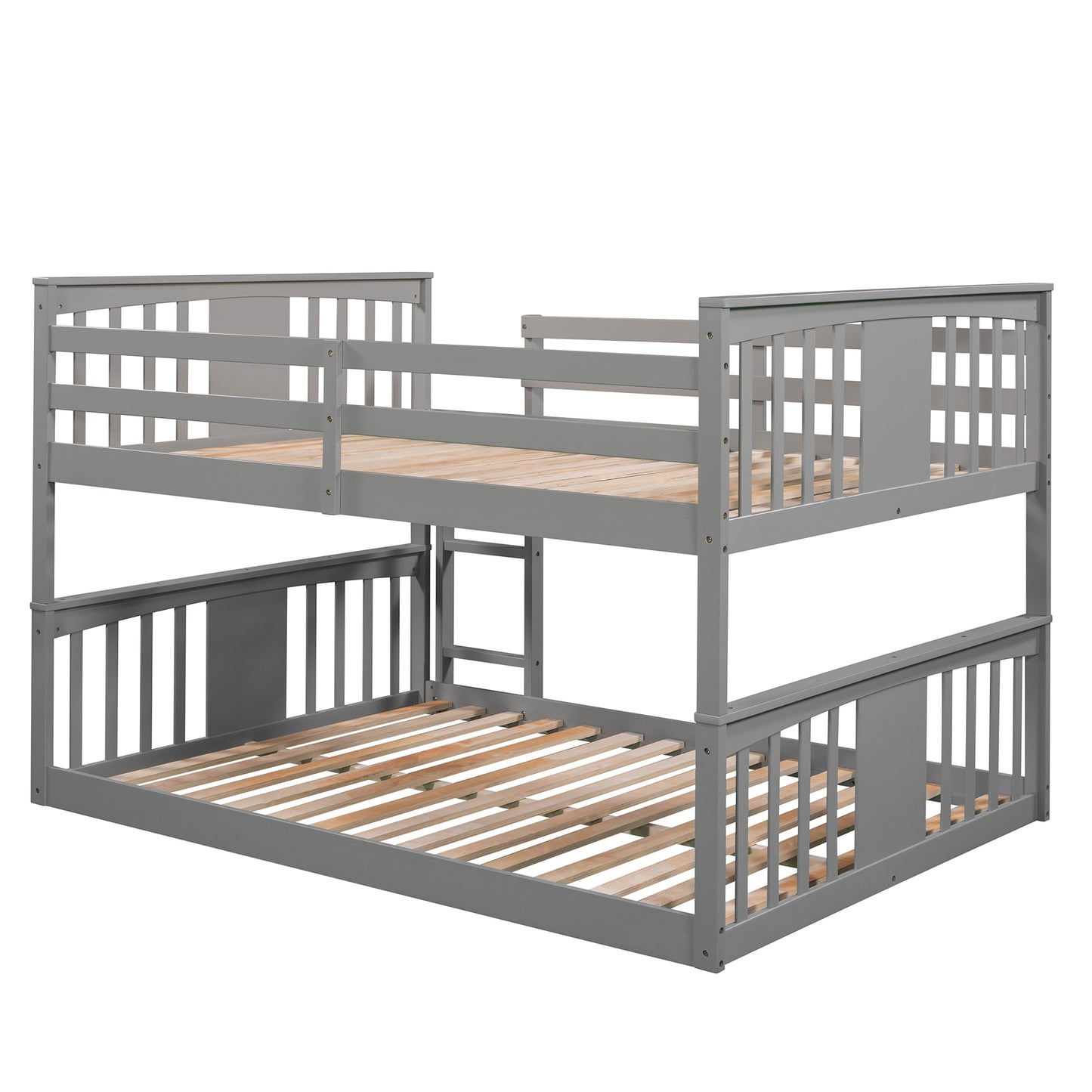 Gray Bunk Bed with Full Over Full Design and Ladder