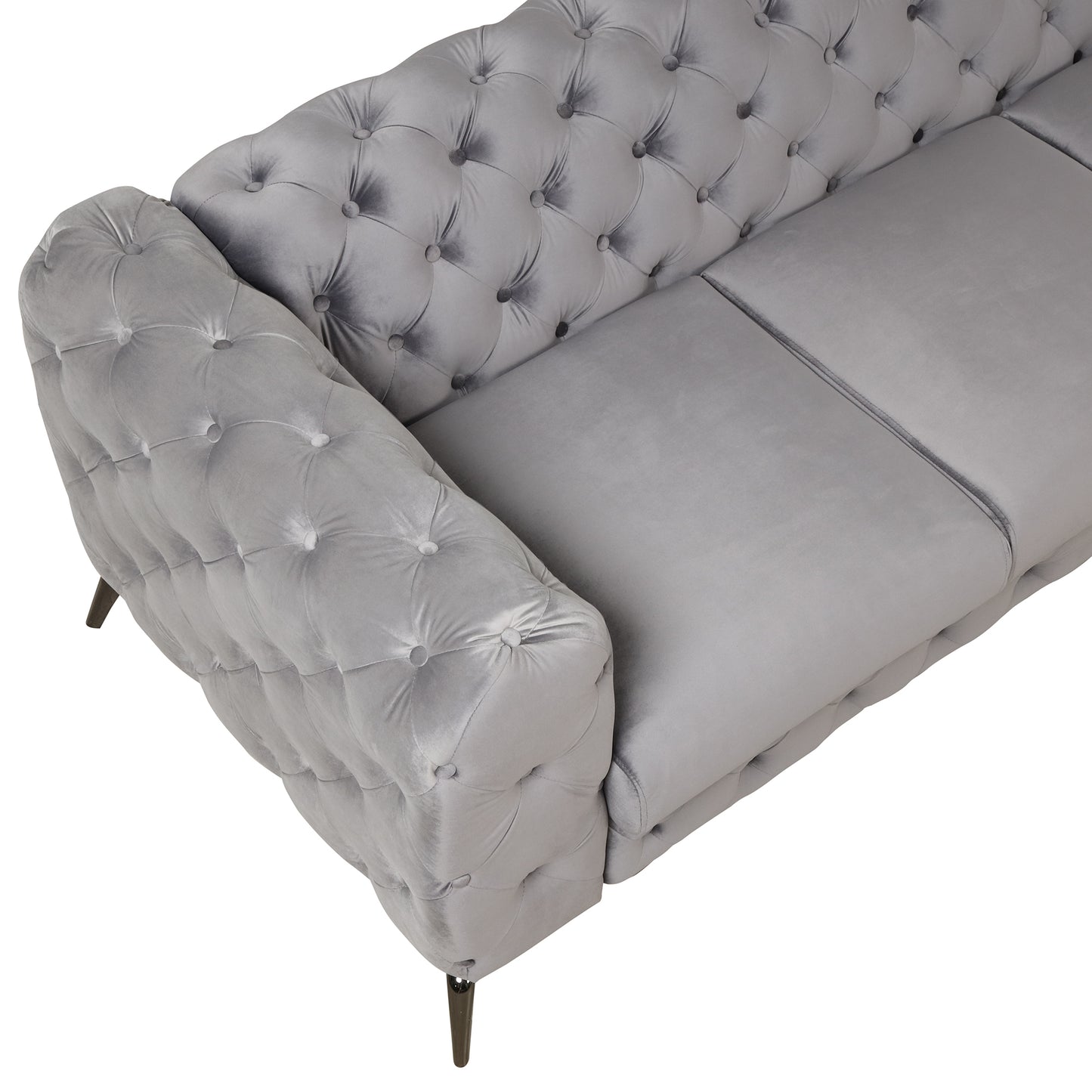 Sleek Gray Velvet Upholstered 3-Seater Sofa with Metal Legs