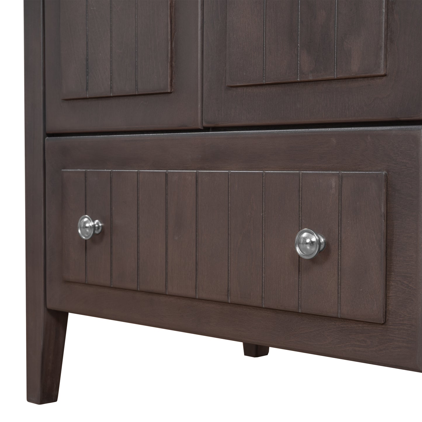 36" Bathroom Vanity with Ceramic Basin, Bathroom Storage Cabinet with Two Doors and Drawers, Solid Frame, Metal Handles, Brown