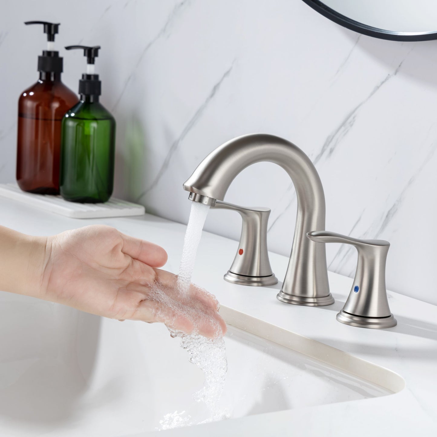 Modern Brushed Nickel Bathroom Faucet Set with Drain Assembly