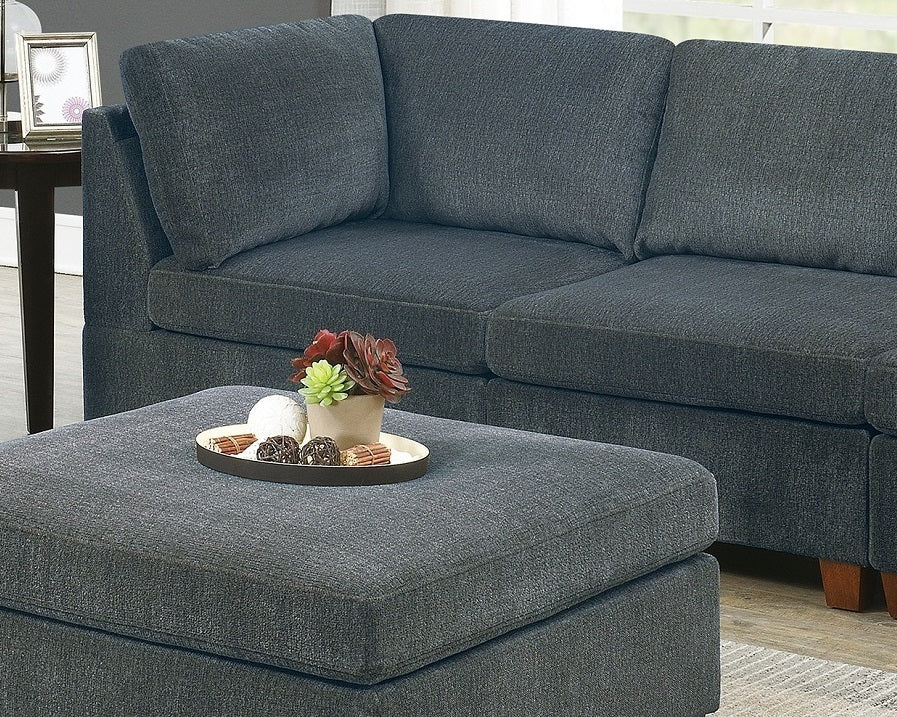 Contemporary Grey Chenille Modular Sofa Set with Ottoman and Armless Chair