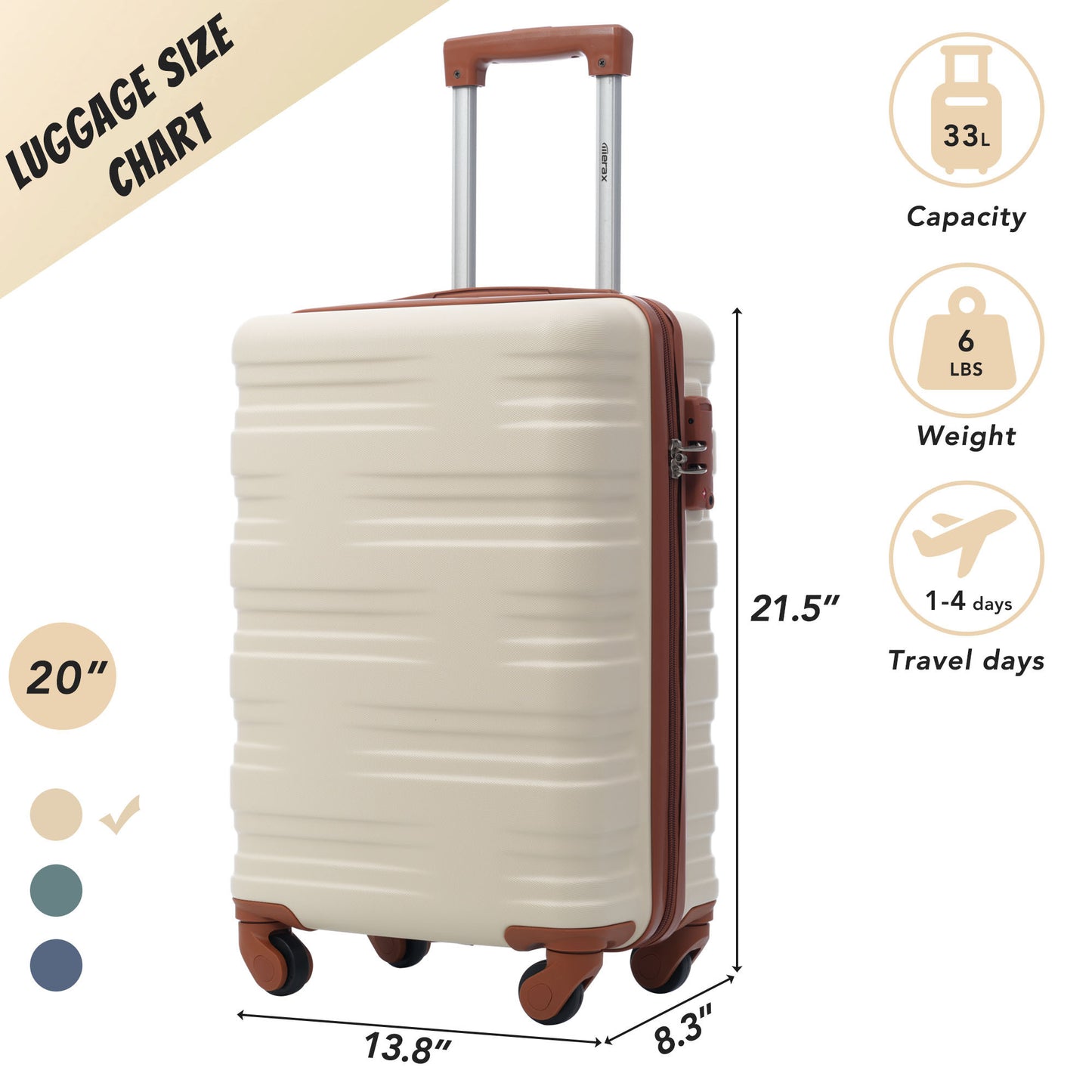 Luggage with TSA Lock Spinner Wheels Hardside Expandable Luggage Travel Suitcase Carry on Luggage ABS 20"