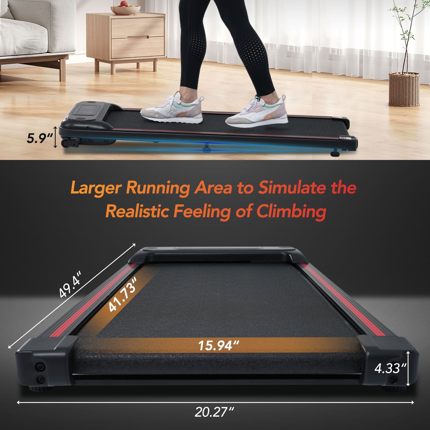 NEW Walking Pad Under Desk Treadmill for Home Office -2.5HP Walking Treadmill With Incline Bluetooth Speaker 0.5-4MPH 265LBS Capacity Treadmill for Walking Running - Wristband Remote