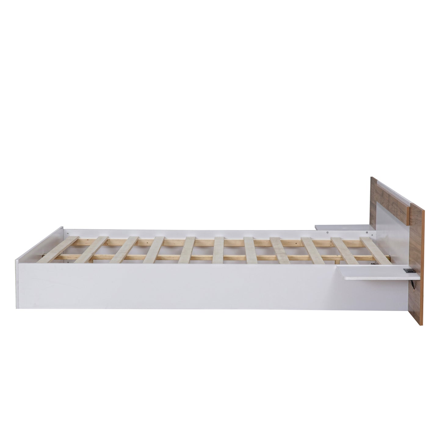 Queen Size Platform Bed with Headboard, Shelves, USB Ports and Sockets, White