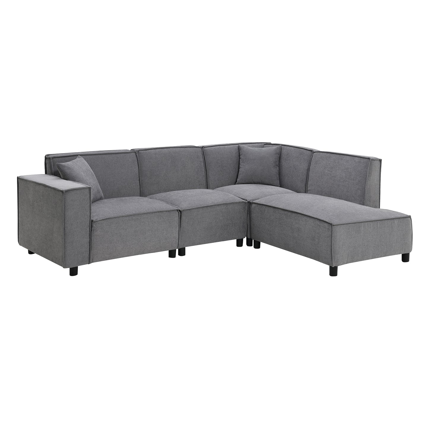 97*74" Modern Minimalist Style Sectional Sofa,L-shaped Couch Set with 2 Free pillows,5-seat Chenille Fabric Couch with Chaise Lounge for Living Room, Apartment, Office,2 Colors