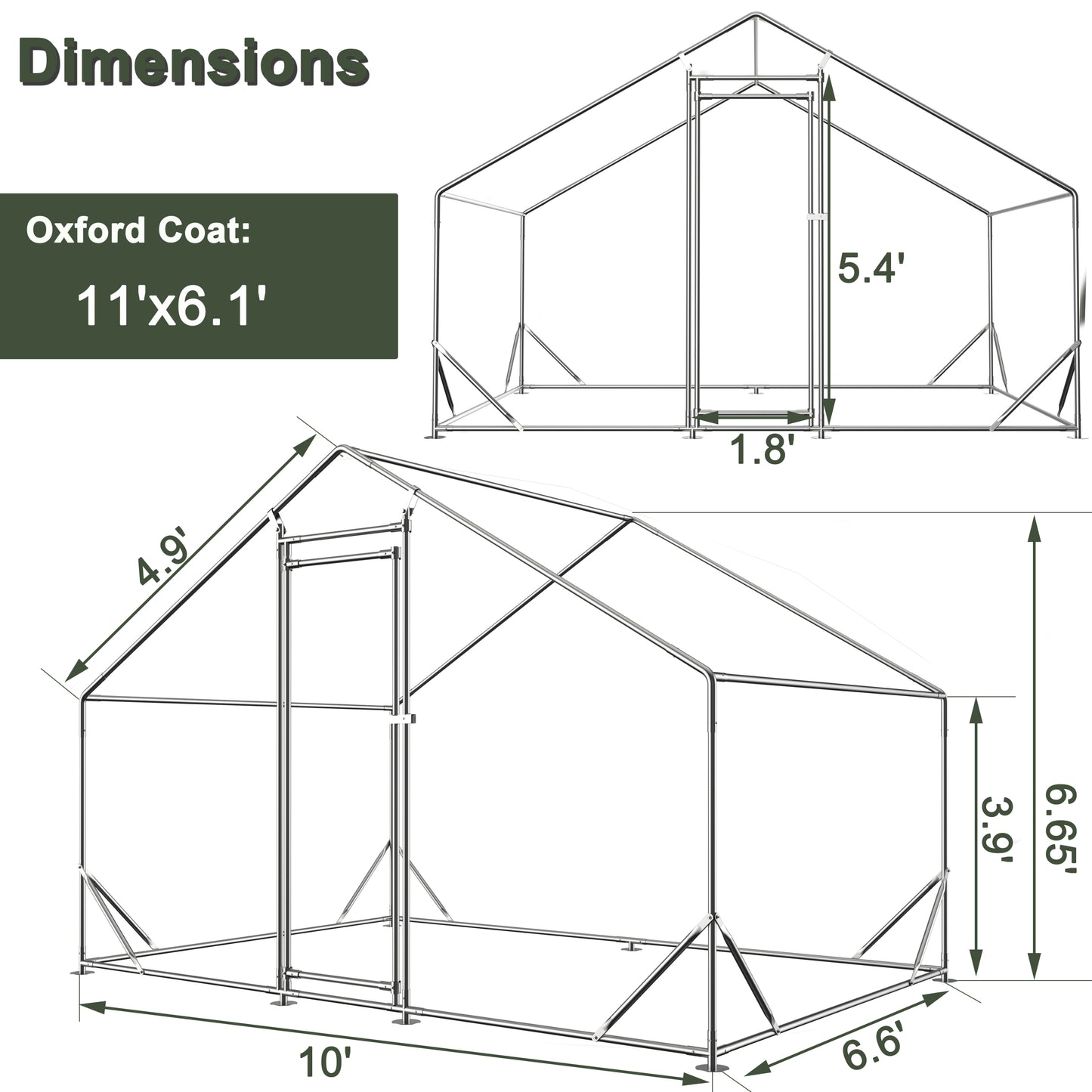 Large Metal Chicken Coop, Walk-in Chicken Run,Galvanized Wire Poultry Chicken Hen Pen Cage, Rabbits Duck Cages with Waterproof and Anti-Ultraviolet Cover for Outside(10' L x 6.6' W x 6.56' H)