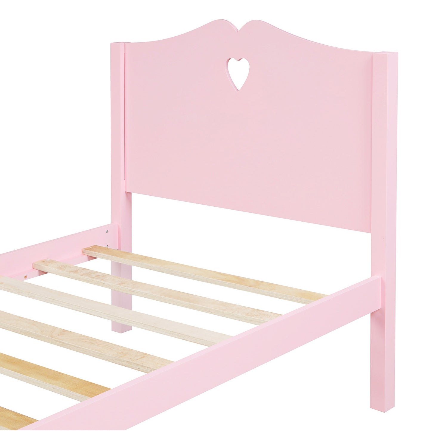 Twin Size Wood Platform Bed with Headboard,Footboard and Wood Slat Support  (Pink)