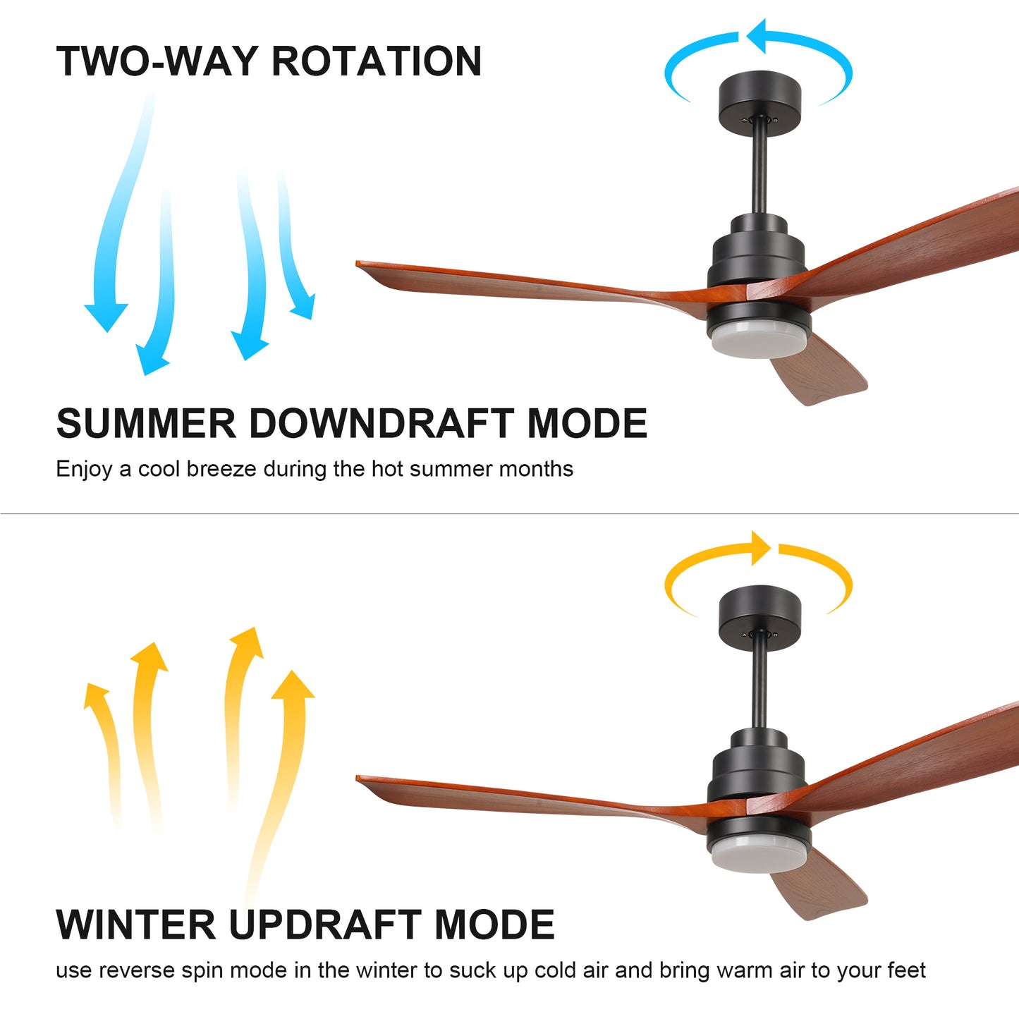 52-Inch Wood Ceiling Fan with Lights and Remote Control