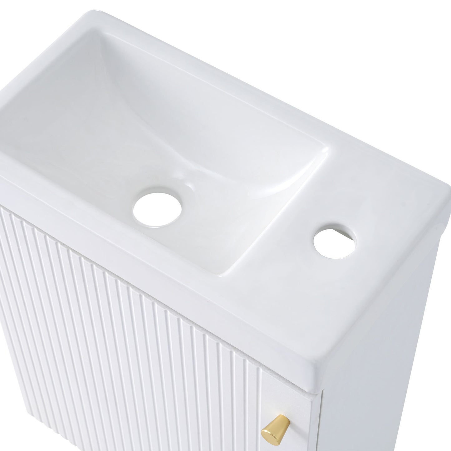 Contemporary 16" White Wall-Mounted Bathroom Vanity Combo Cabinet with Ceramic Basin - Ideal for Small Bathrooms