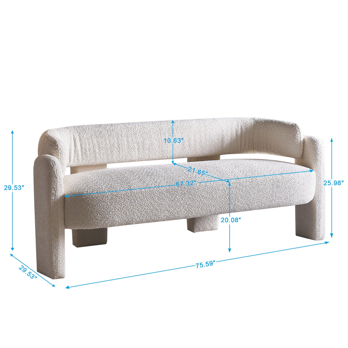 Modern Beige Boucle Upholstery Sofa - 75.59 Wide