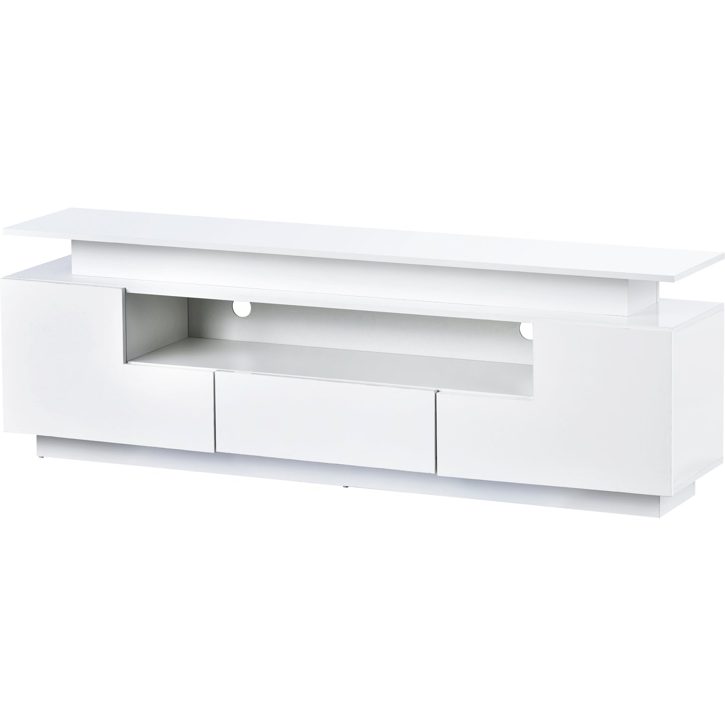 Sleek White LED TV Stand with Color Changing Lights & Ample Storage Space