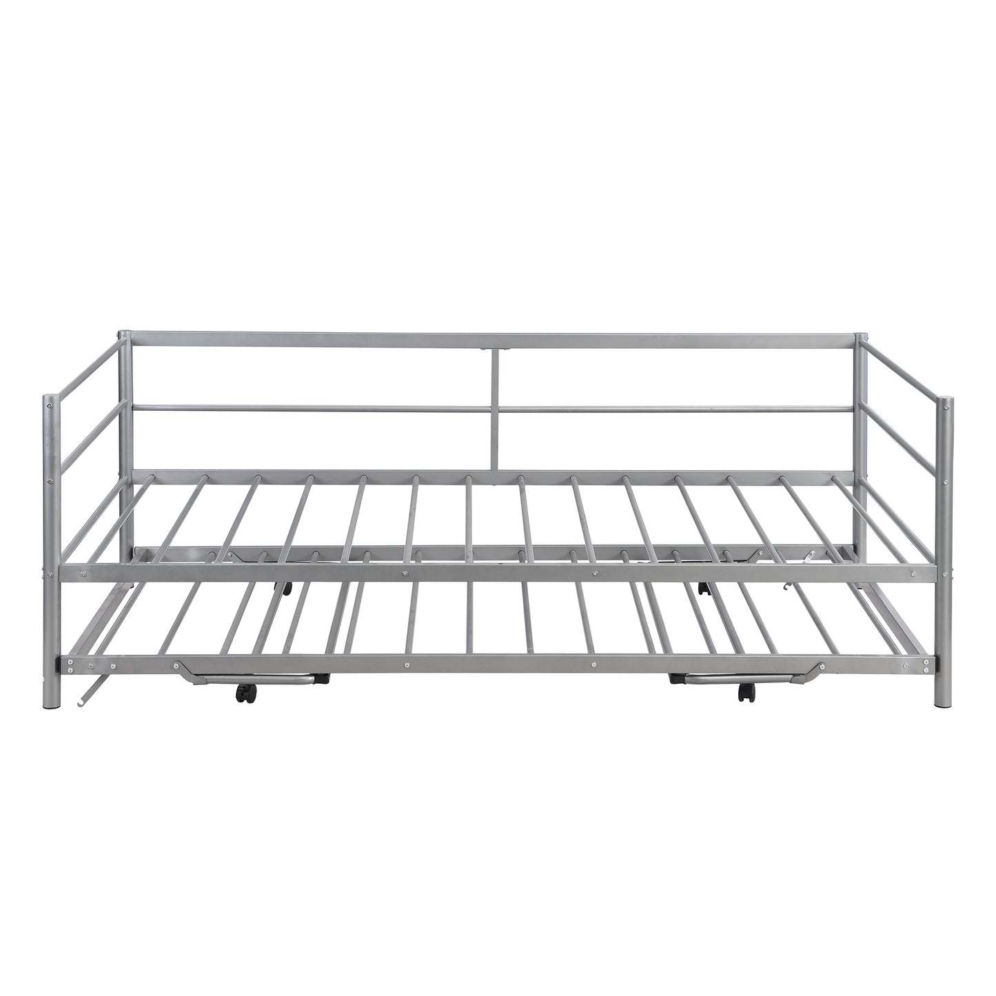 Twin Size Metal Daybed with Adjustable Trundle, Pop Up Trundle, Silver