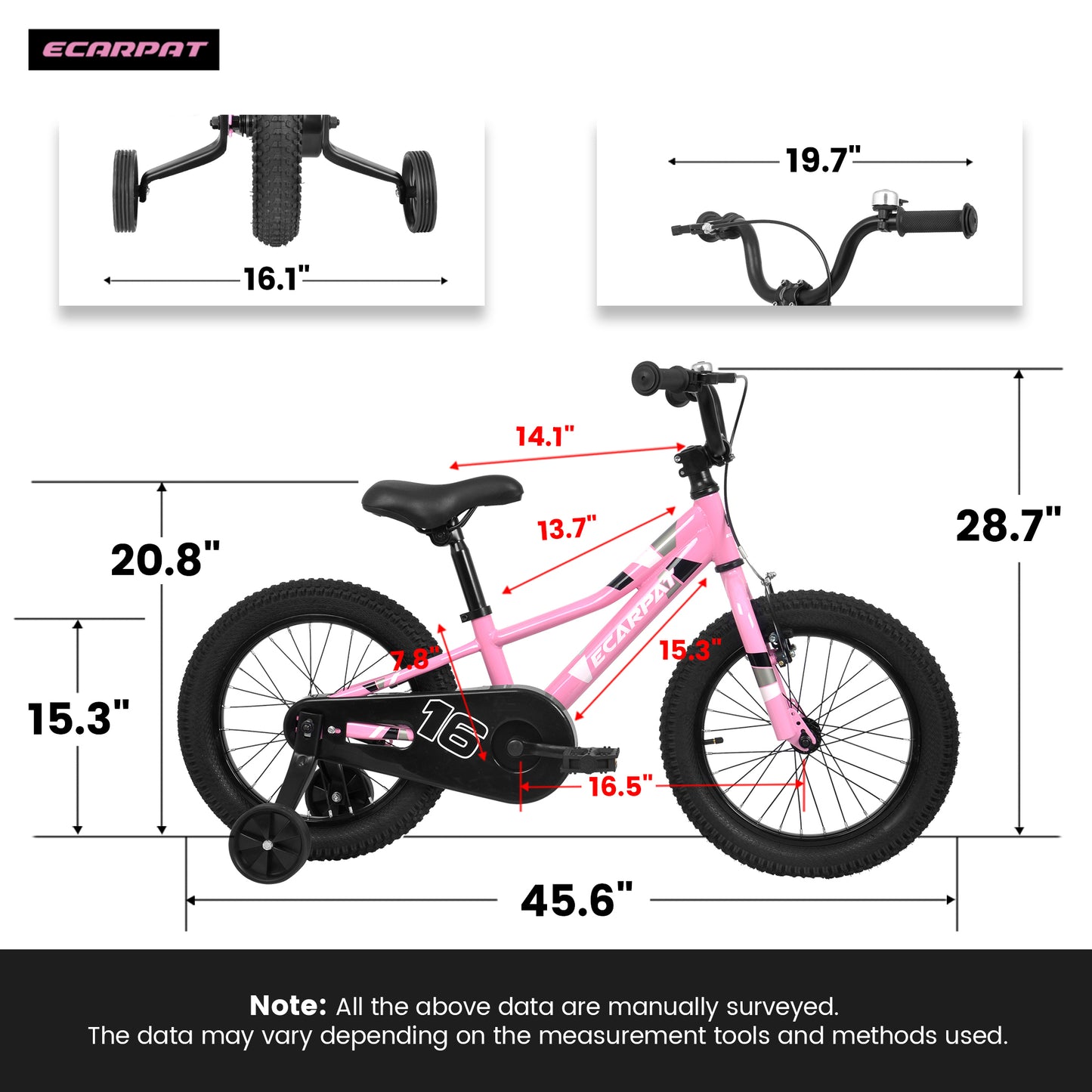 A16117 Ecarpat Kids' Bike 16 Inch Wheels, 1-Speed Boys Girls Child Bicycles For4-7Years, With Removable Training Wheels Baby Toys,  Front V Brake, Rear Holding Brake