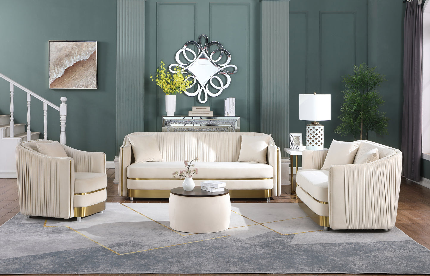 Elegant Velvet Round Ottoman Set with Storage: Multifunctional Furniture Piece for Your Space