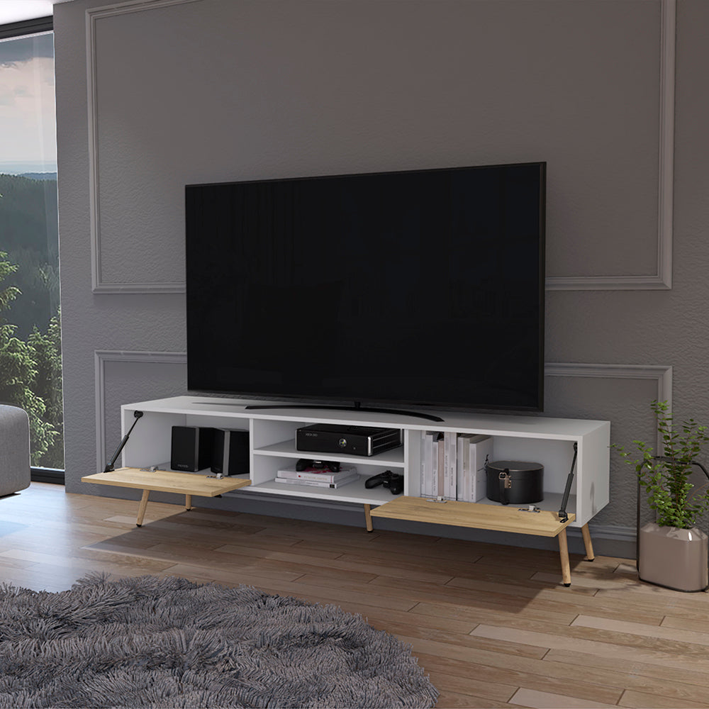 Chic White and Macadamia TV Console for Living Room