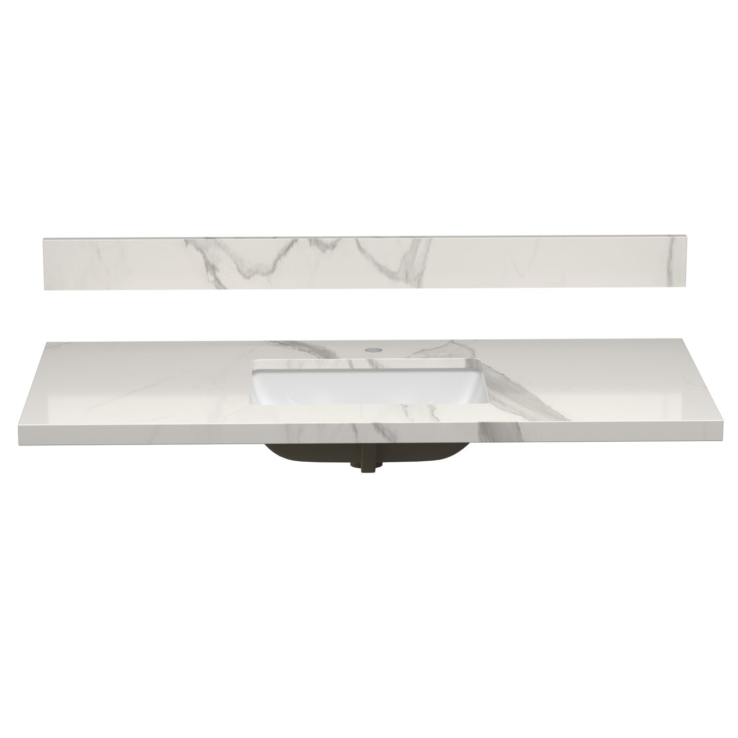 49 Inch Quartz Vanity Top with Undermounted Rectangular Ceramic Sink & Backsplash, White Calacatta Engineered Stone Countertop for Bathroom Kitchen Cabinet 1 Faucet Hole (not Include Cabinet)