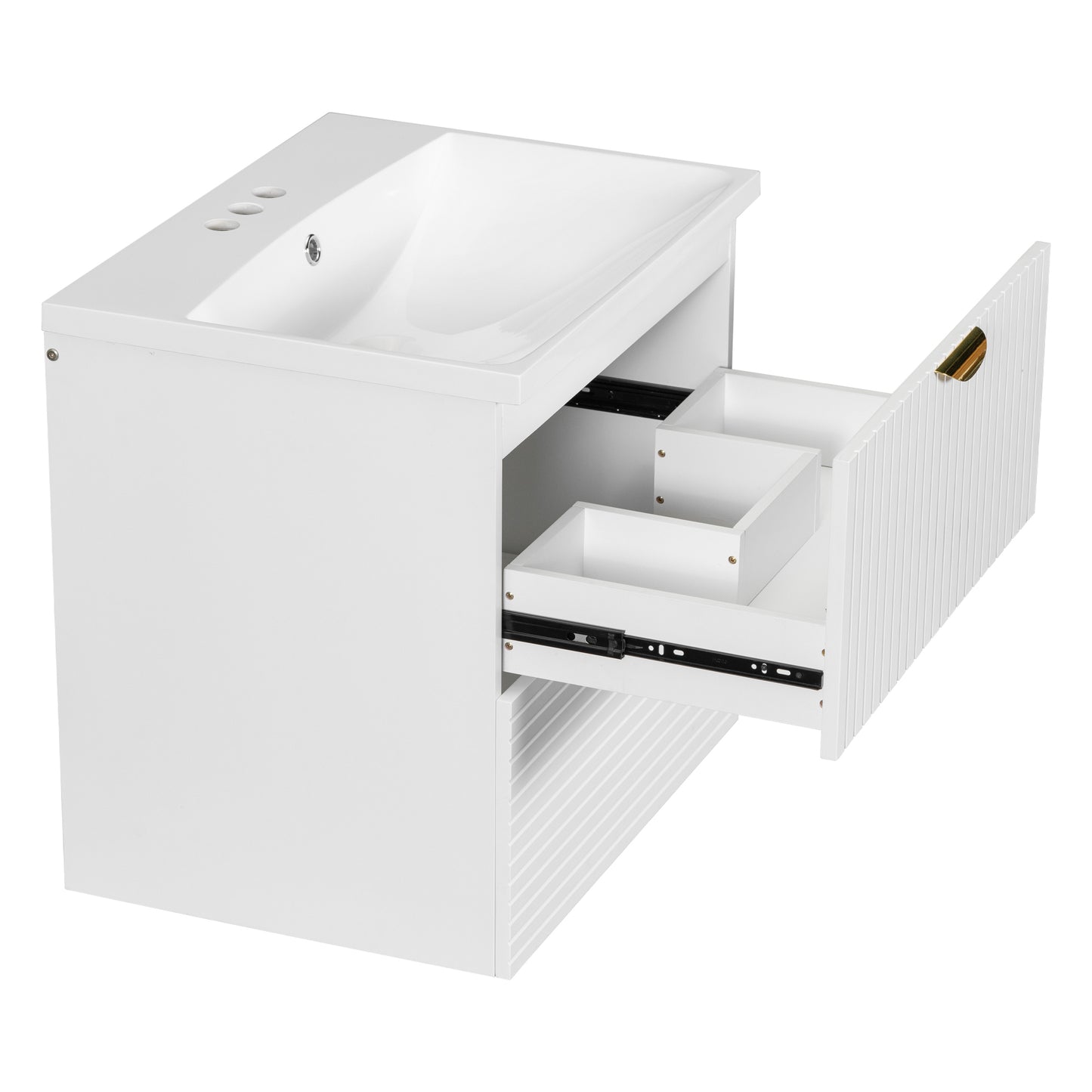 Modern 24-Inch Wall-Mounted Bathroom vanity with 2 Drawers, White  - Ideal for Small Bathrooms