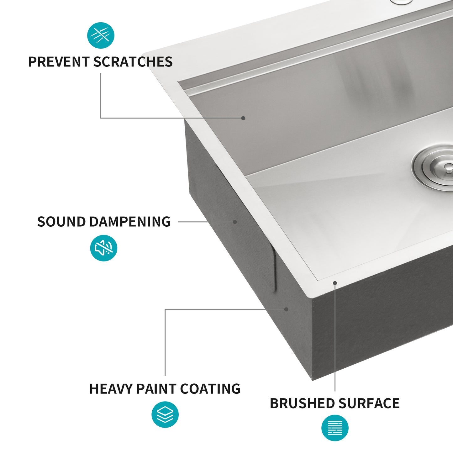 30-Inch Stainless Steel Drop In Kitchen Sink with Workstation Ledge