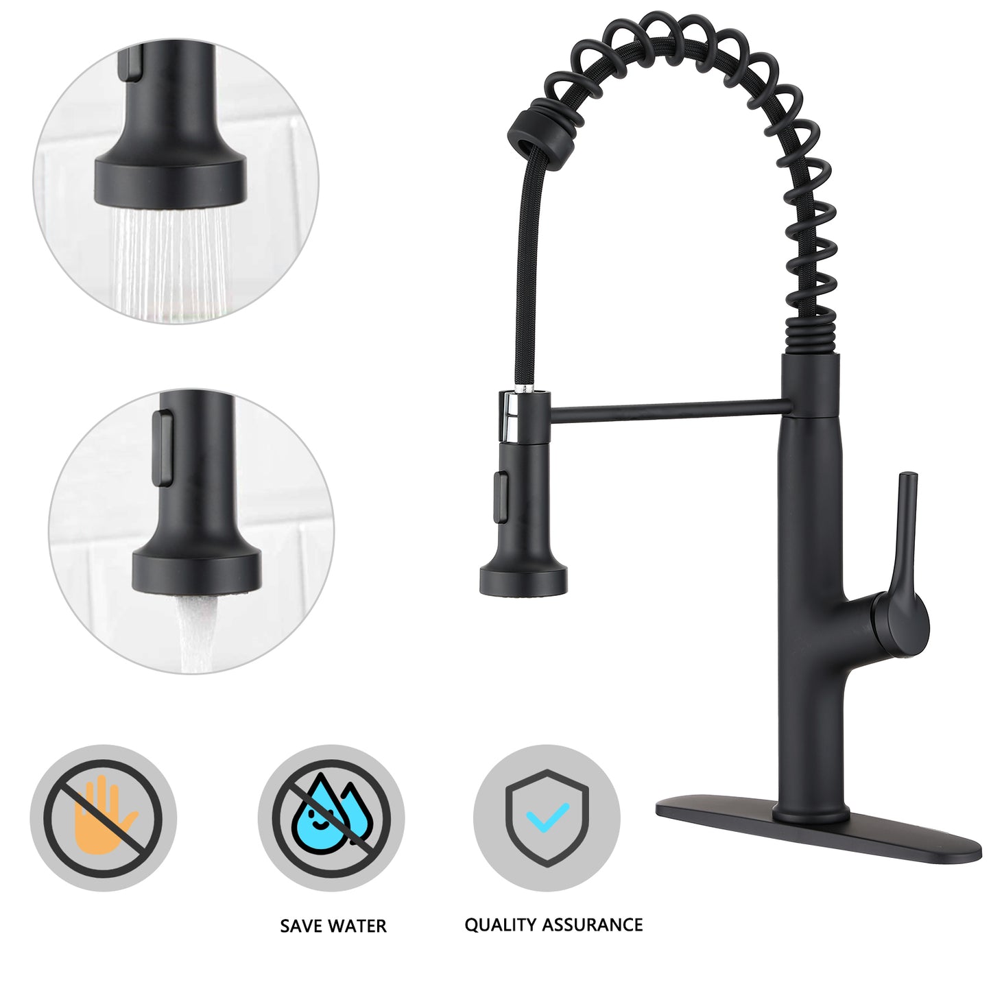 Kitchen Faucet Sink Faucet with Pull Out Sprayer, Single Hole and 3 Hole Deck Mount Matte Black