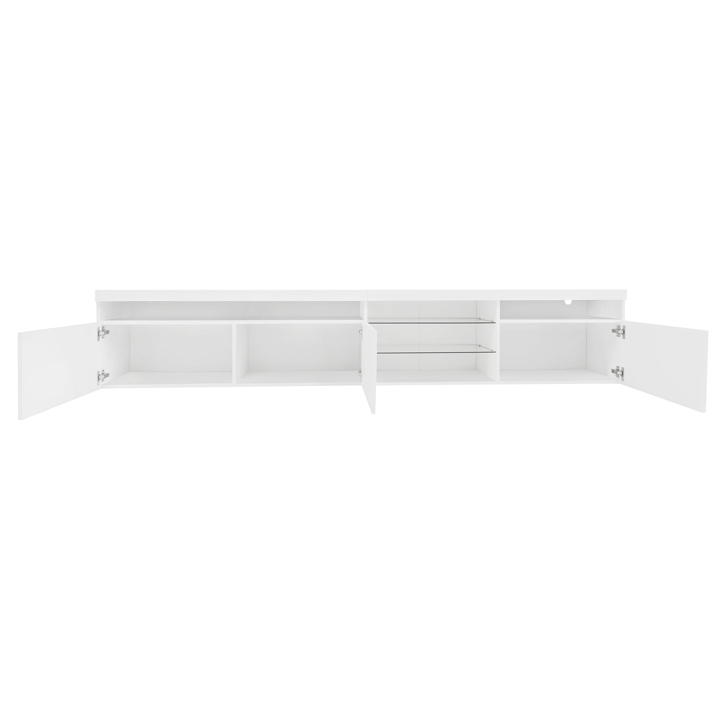 Modern White TV Stand with Glass Shelves and LED Lights for TVs Up to 100