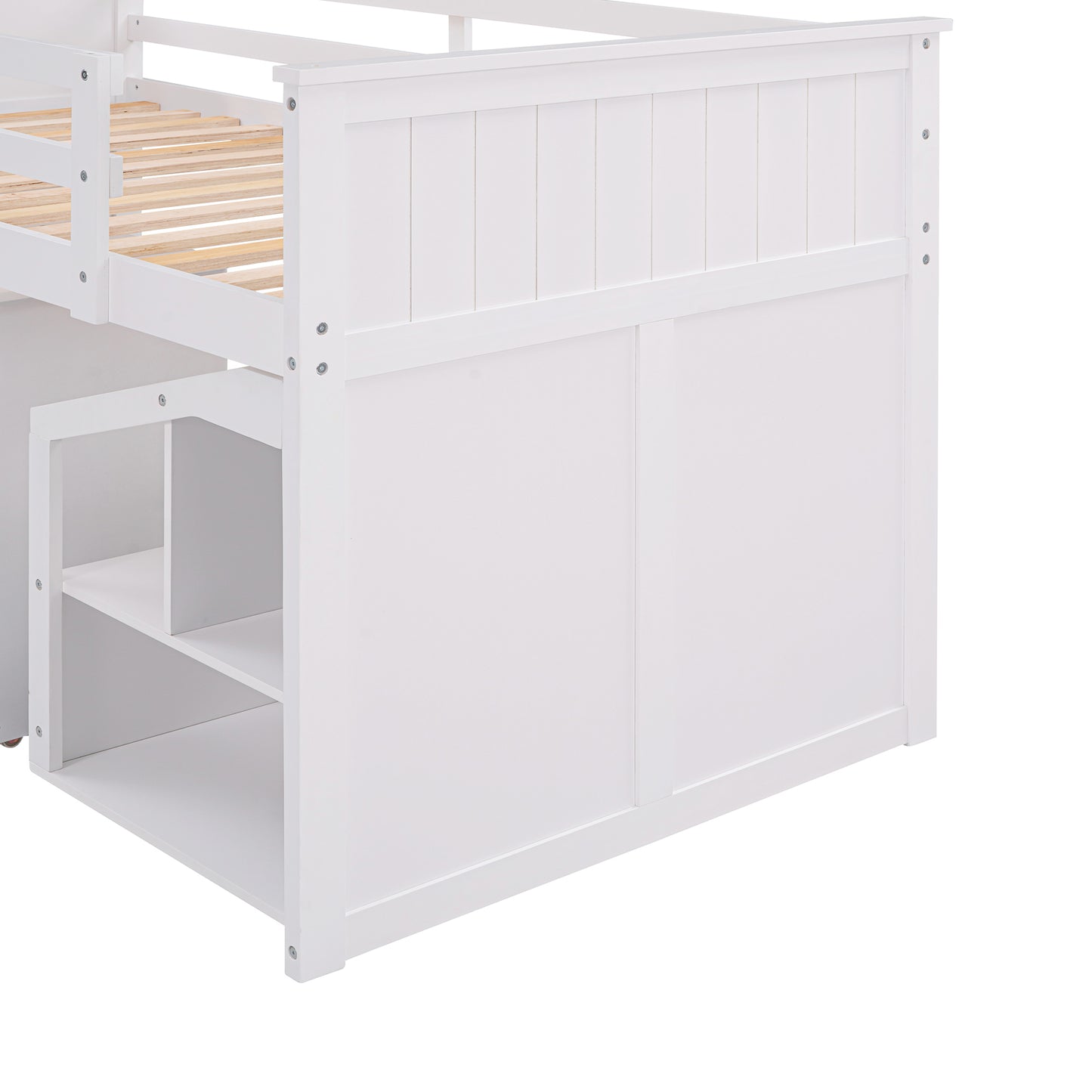 Loft Bed Low Study Twin Size Loft Bed With Storage Steps and Portable,Desk,White(: LT000101AAK)