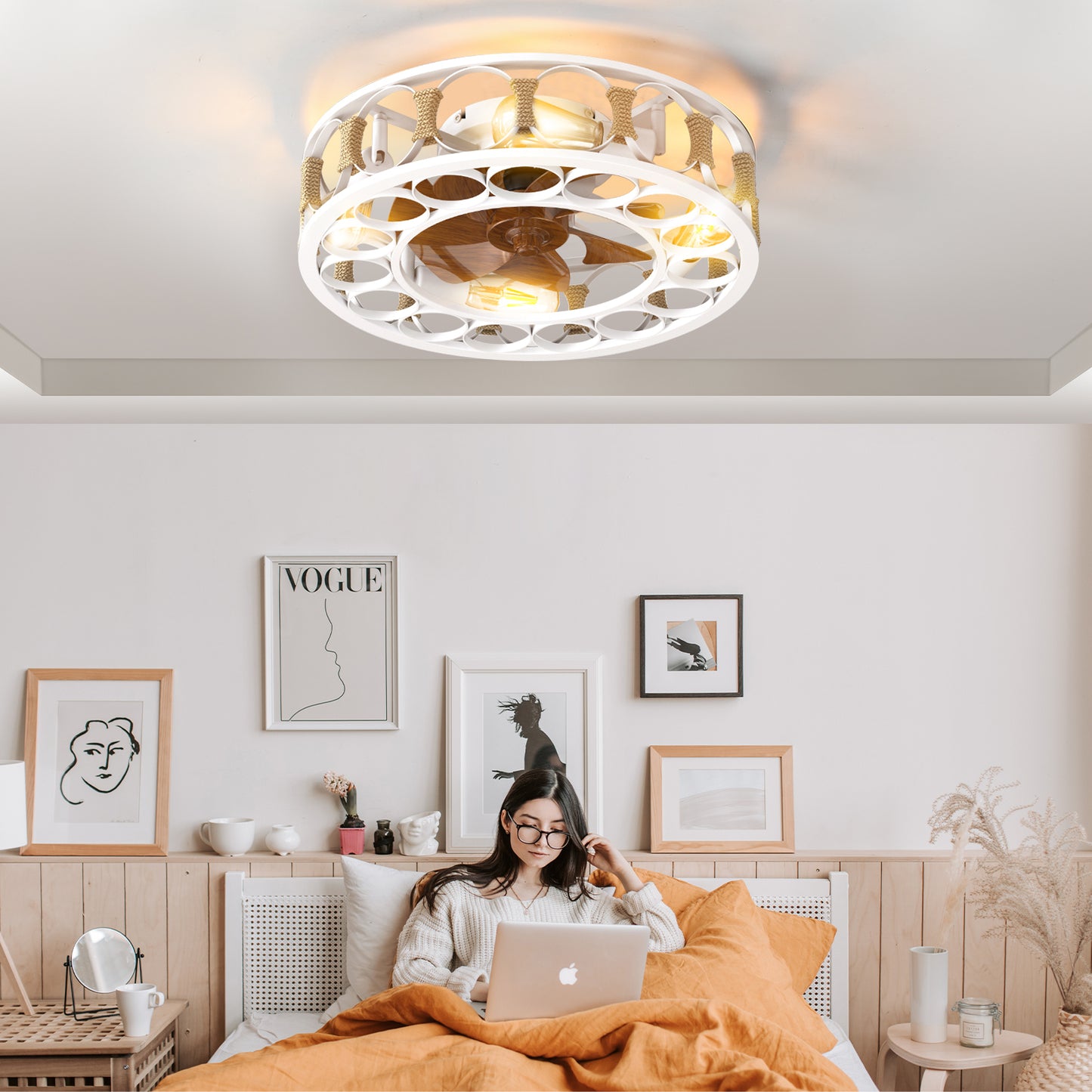 Sleek White Ceiling Fan with Remote Control and LED Lights