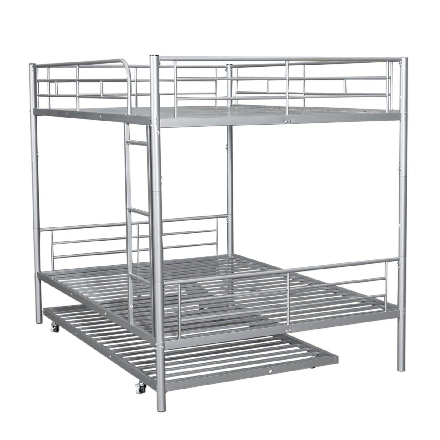 Silver Metal Full Over Full Bunk Bed Set with Trundle