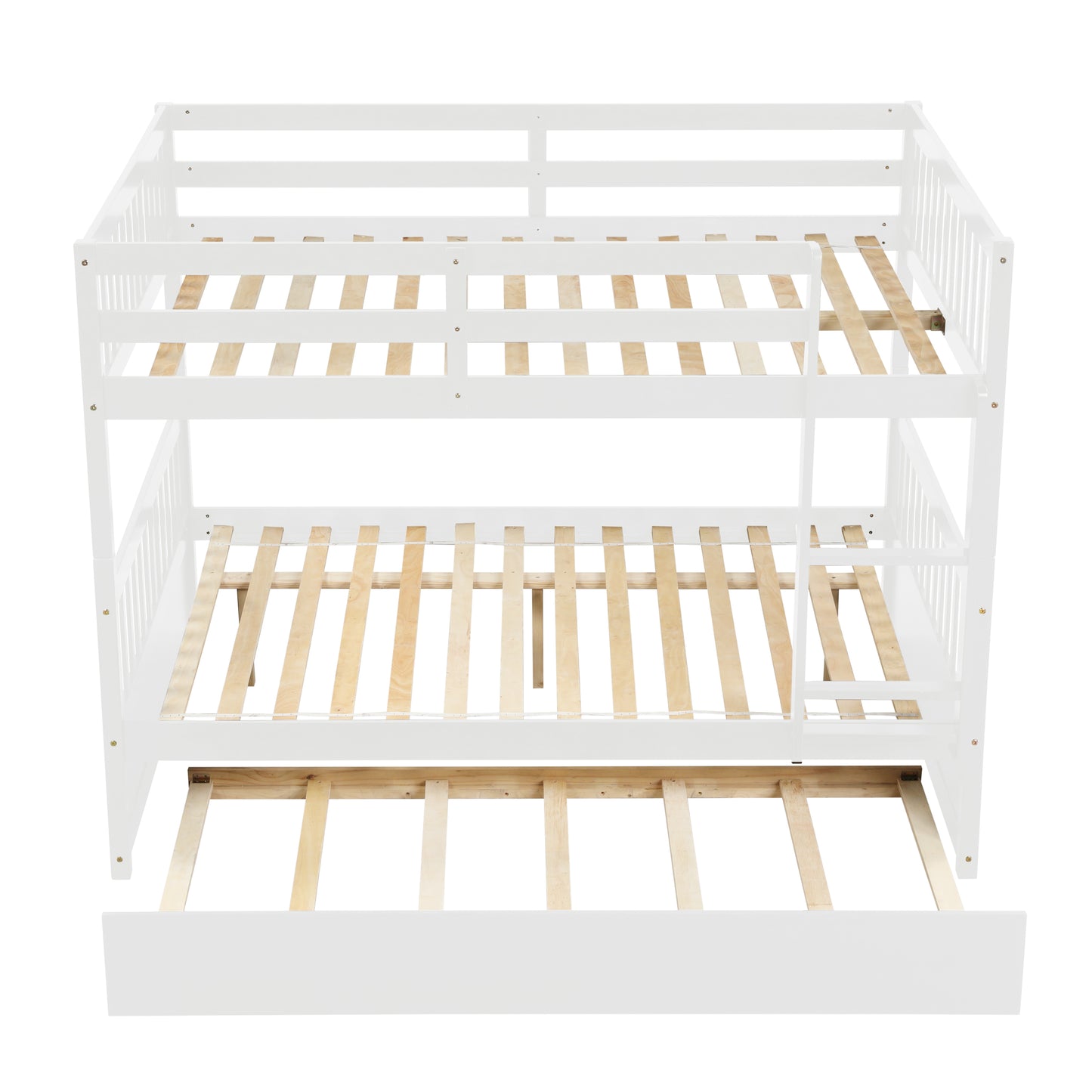 Multifunctional White Full Over Full Bunk Bed with Trundle and Modern Design