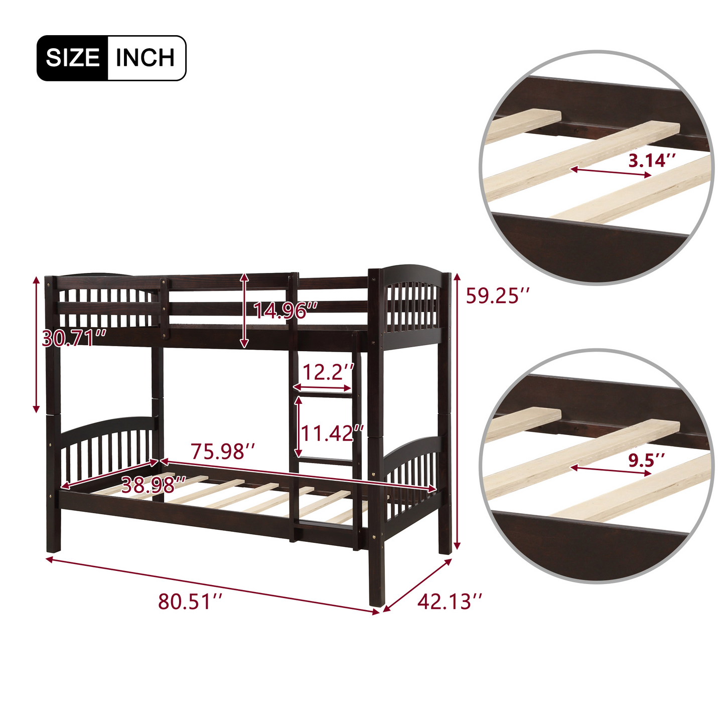 Espresso Double Bunk Bed with Ladder