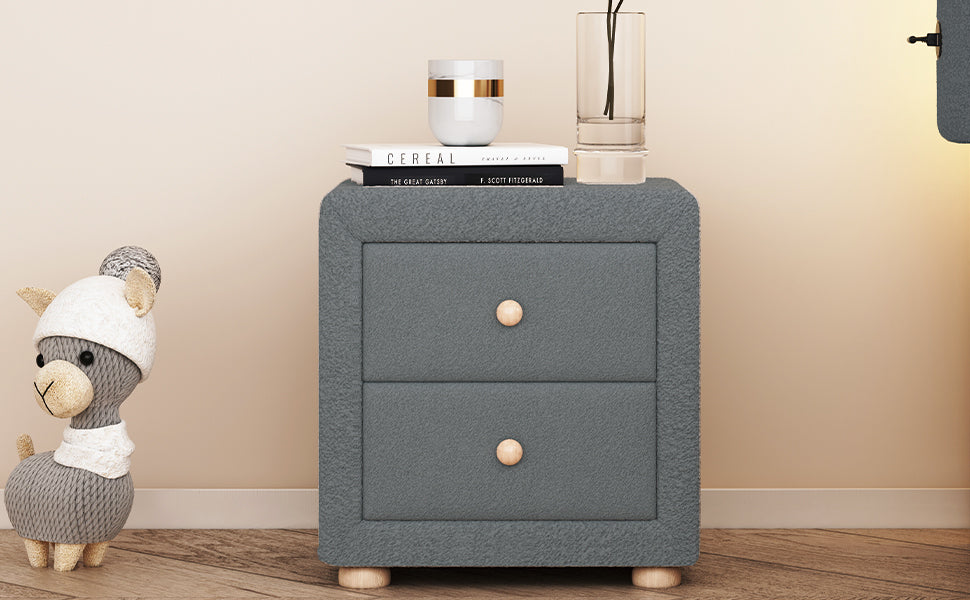 Teddy Fleece Nightstand with 2 Drawers, Gray