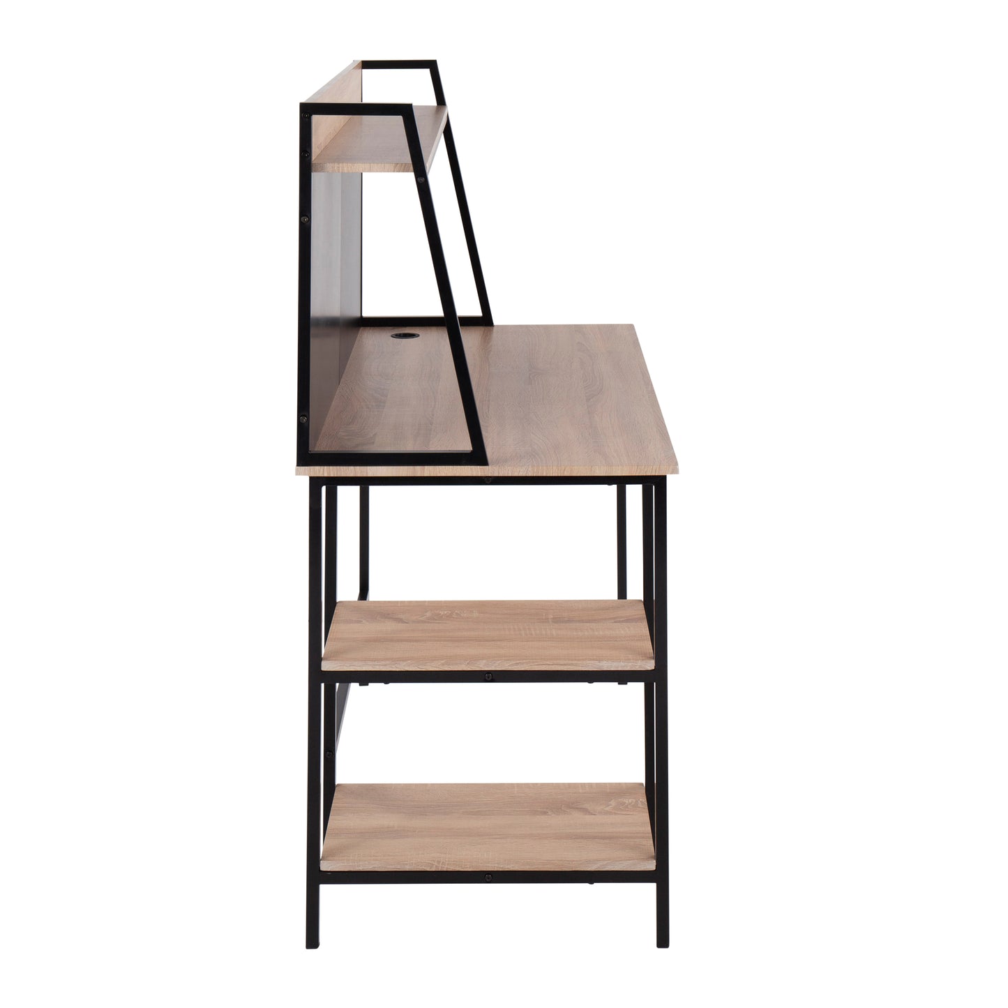 Elegant Black Steel and Wood Desk with Shelves for a Chic Workspace