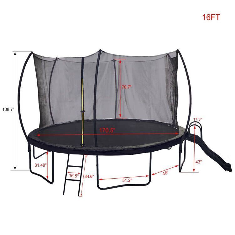 16FT Trampoline with Slide , Outdoor Pumpkin Trampoline for Kids and Adults with Enclosure Net and Ladder