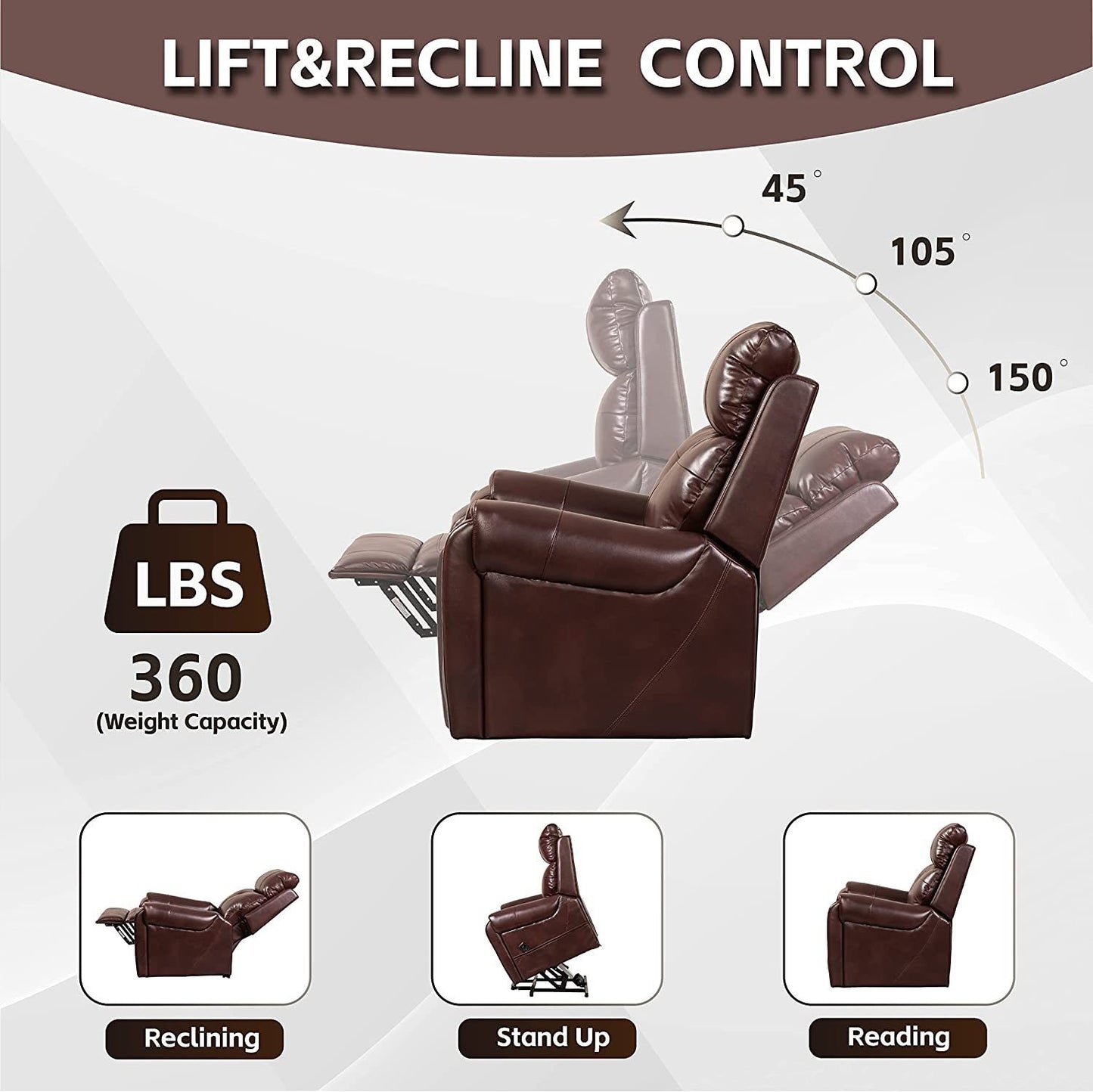 Elderly Electric Power Recliner Chair in Red Brown by Lehboson