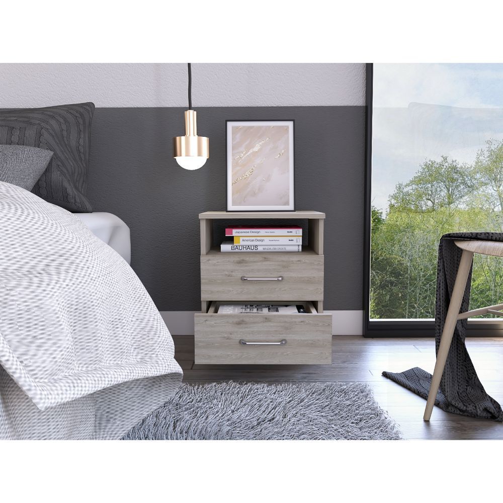 Brookeline 2-Drawer 1-Shelf Rectangle Nightstand Light Grey