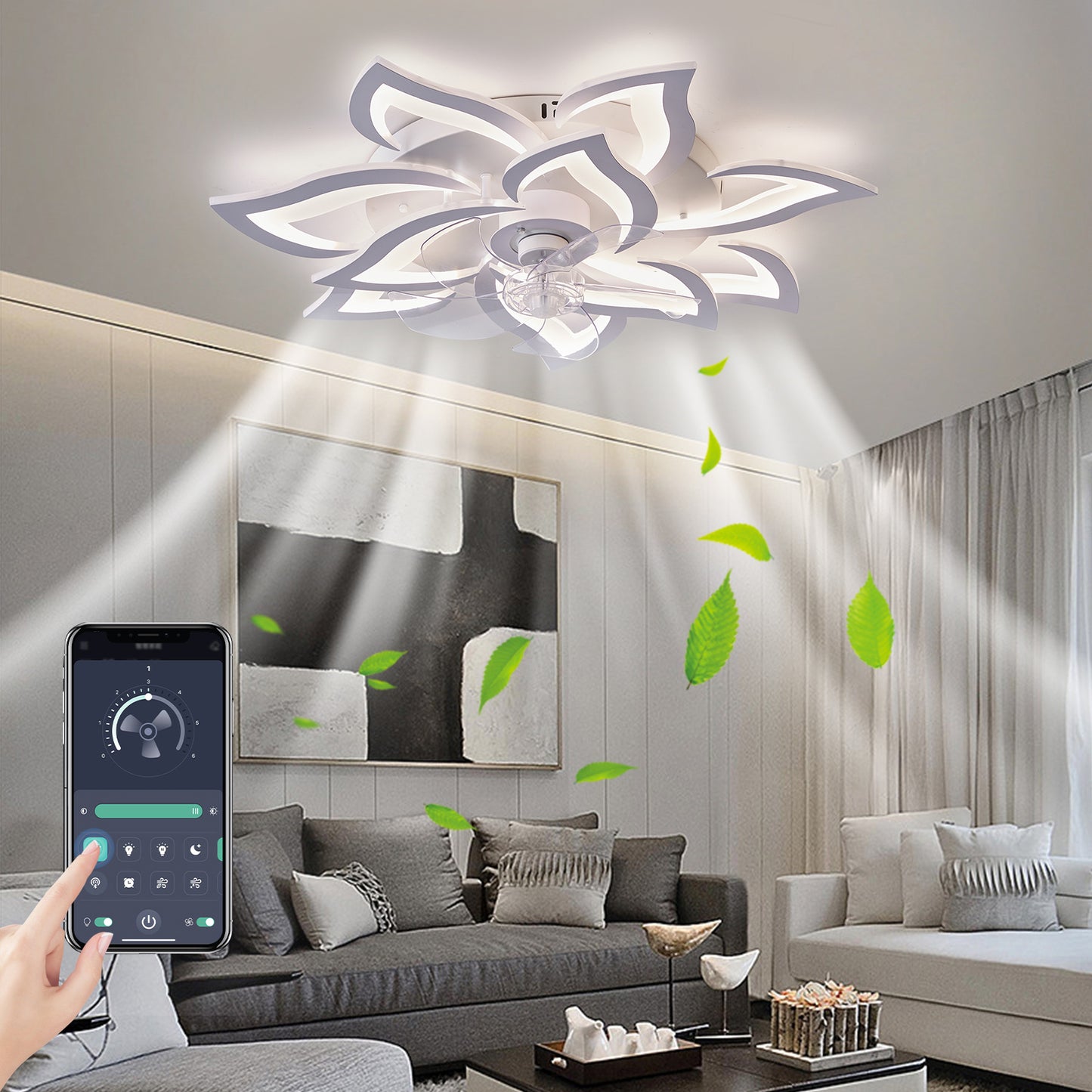 Modern 32-Inch Ceiling Fan with Dimmable LED Lights and Remote Control