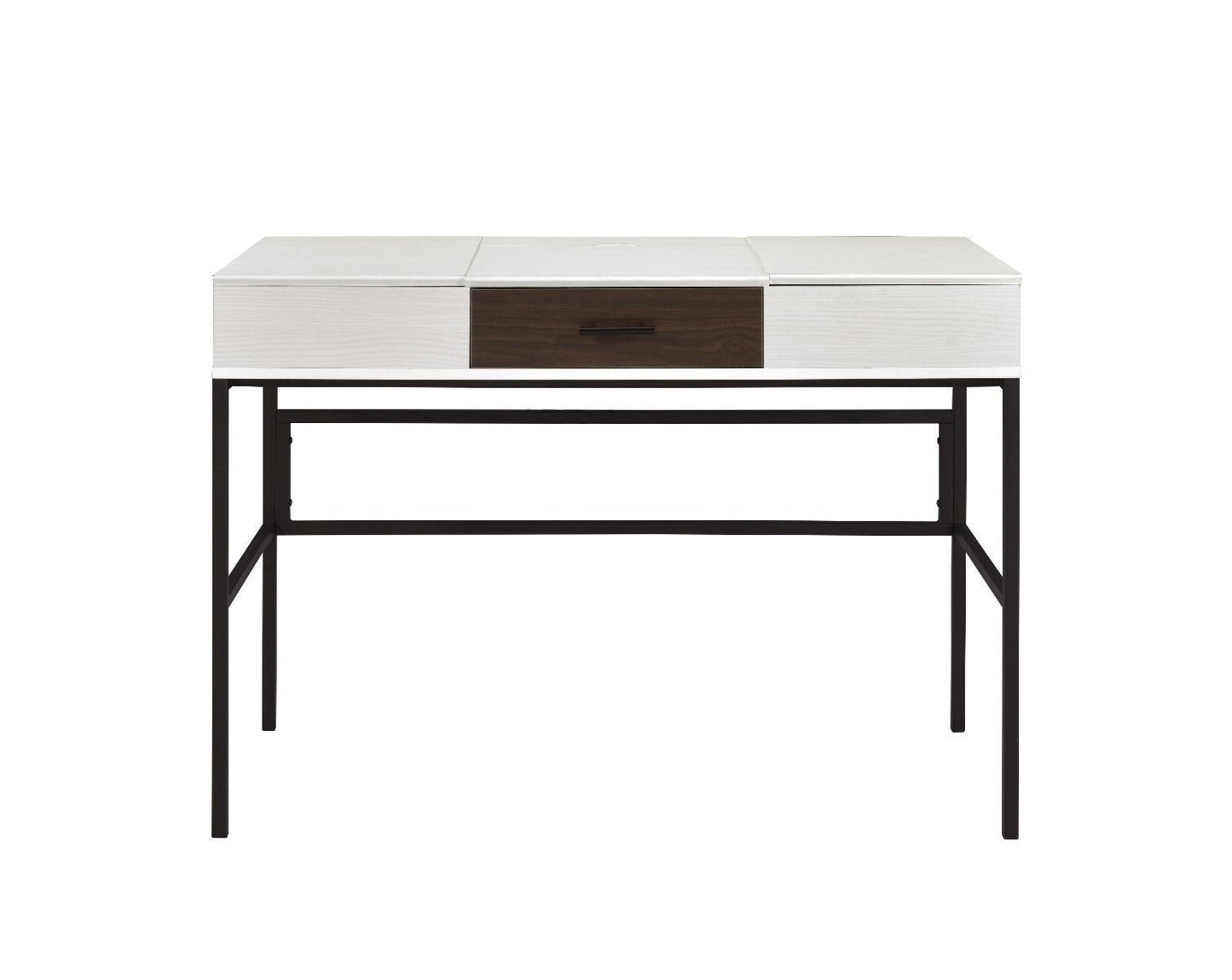 Natural & Black Finish Writing Desk with USB Port and Storage Drawer