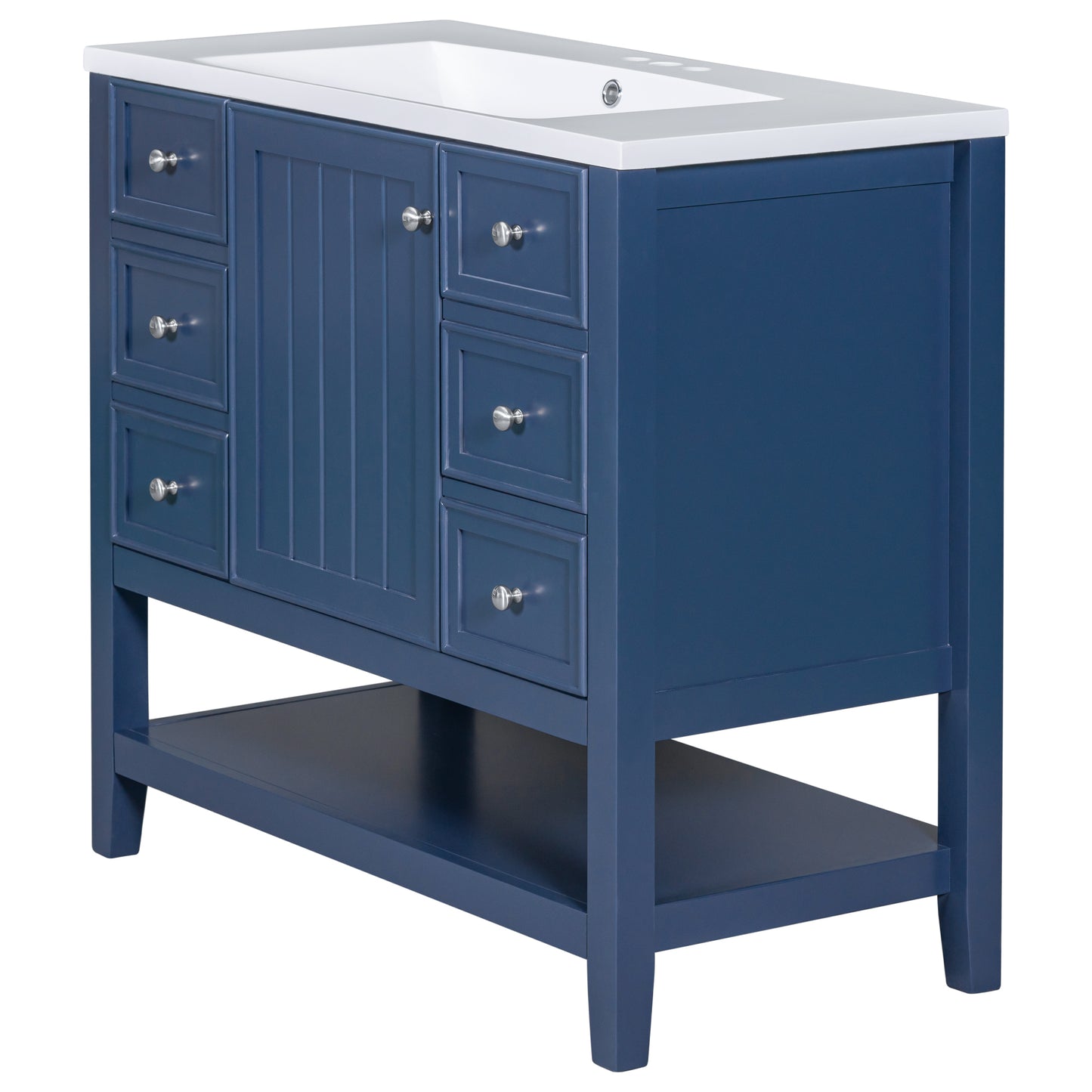 36" Bathroom Vanity with Sink Combo, One Cabinet and Three Drawers, Solid Wood and MDF Board, Blue