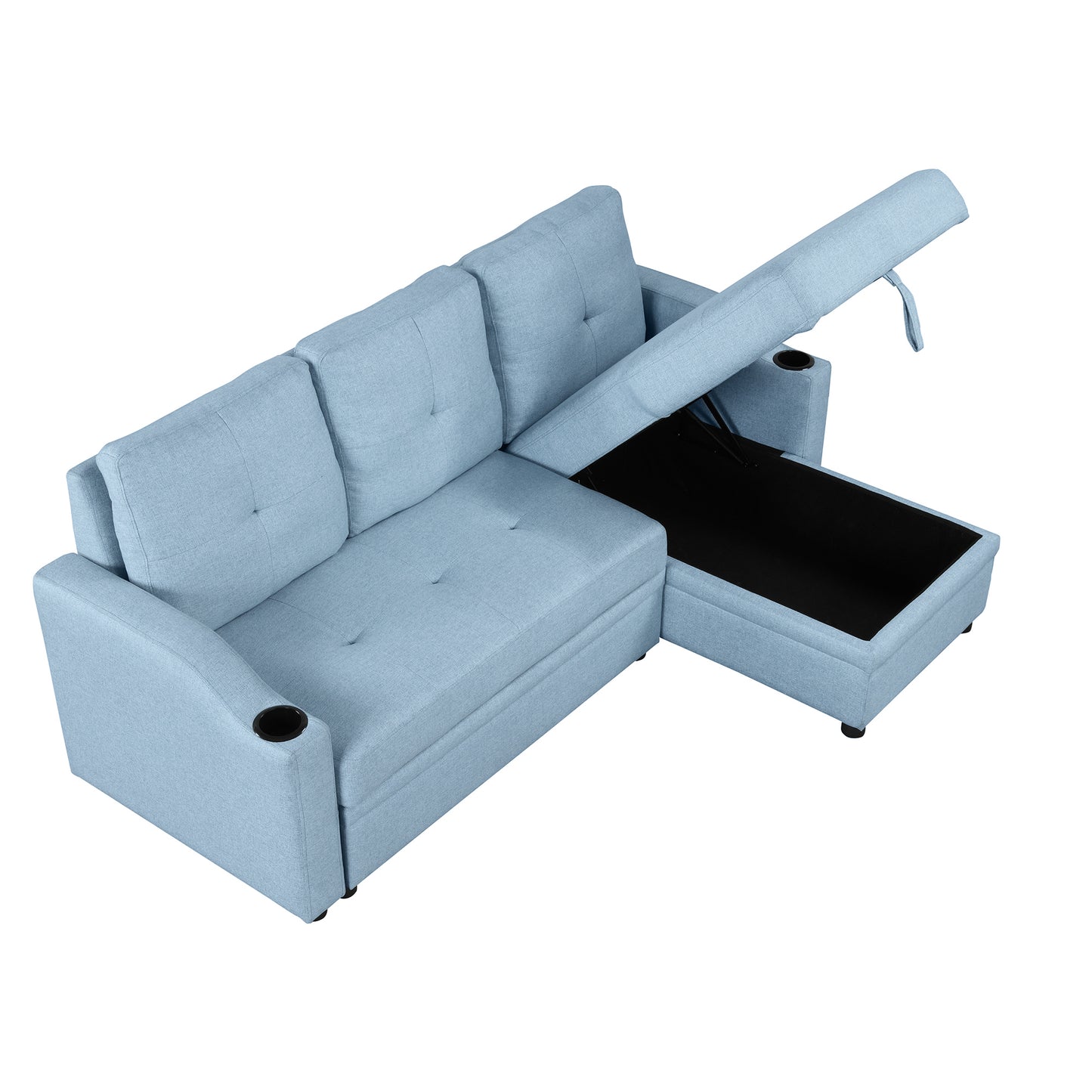 Orisfur Pull Out Sofa Bed with Storage Chaise and Cup Holder