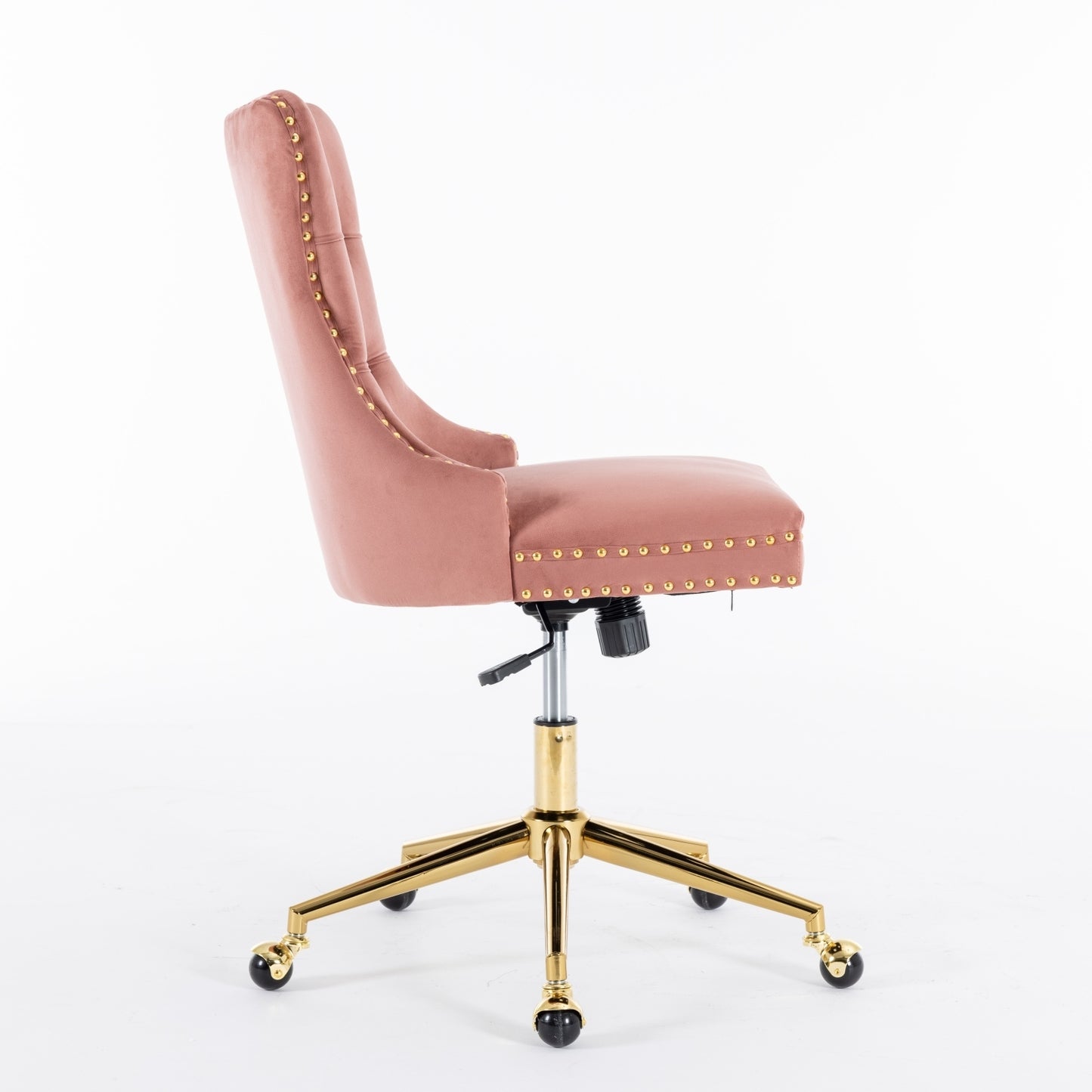 A&A Furniture Office Chair,Velvet Upholstered Tufted Button Home Office Chair with Golden Metal Base,Adjustable Desk Chair Swivel Office Chair (Pink)