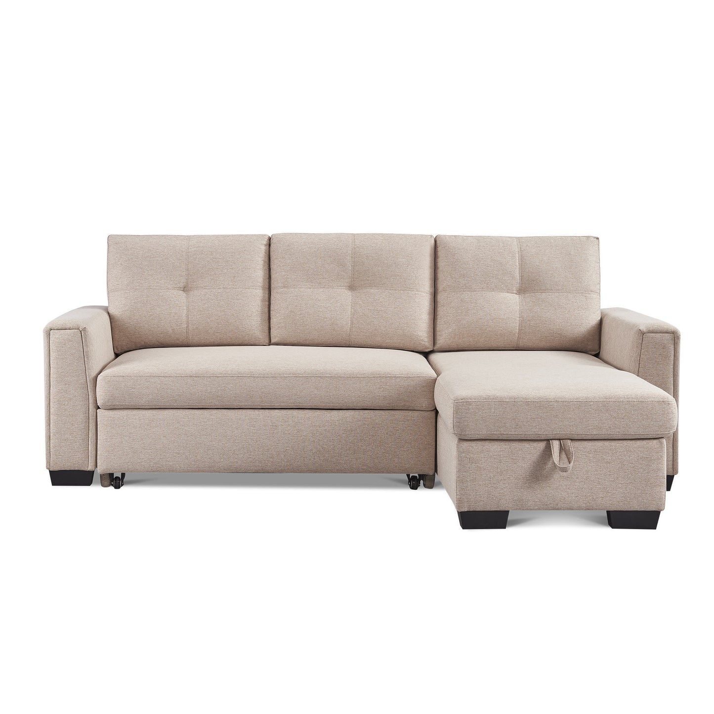 Modular Beige Fabric Sectional Sofa Bed with Storage Chaise & Convertible Sleeper