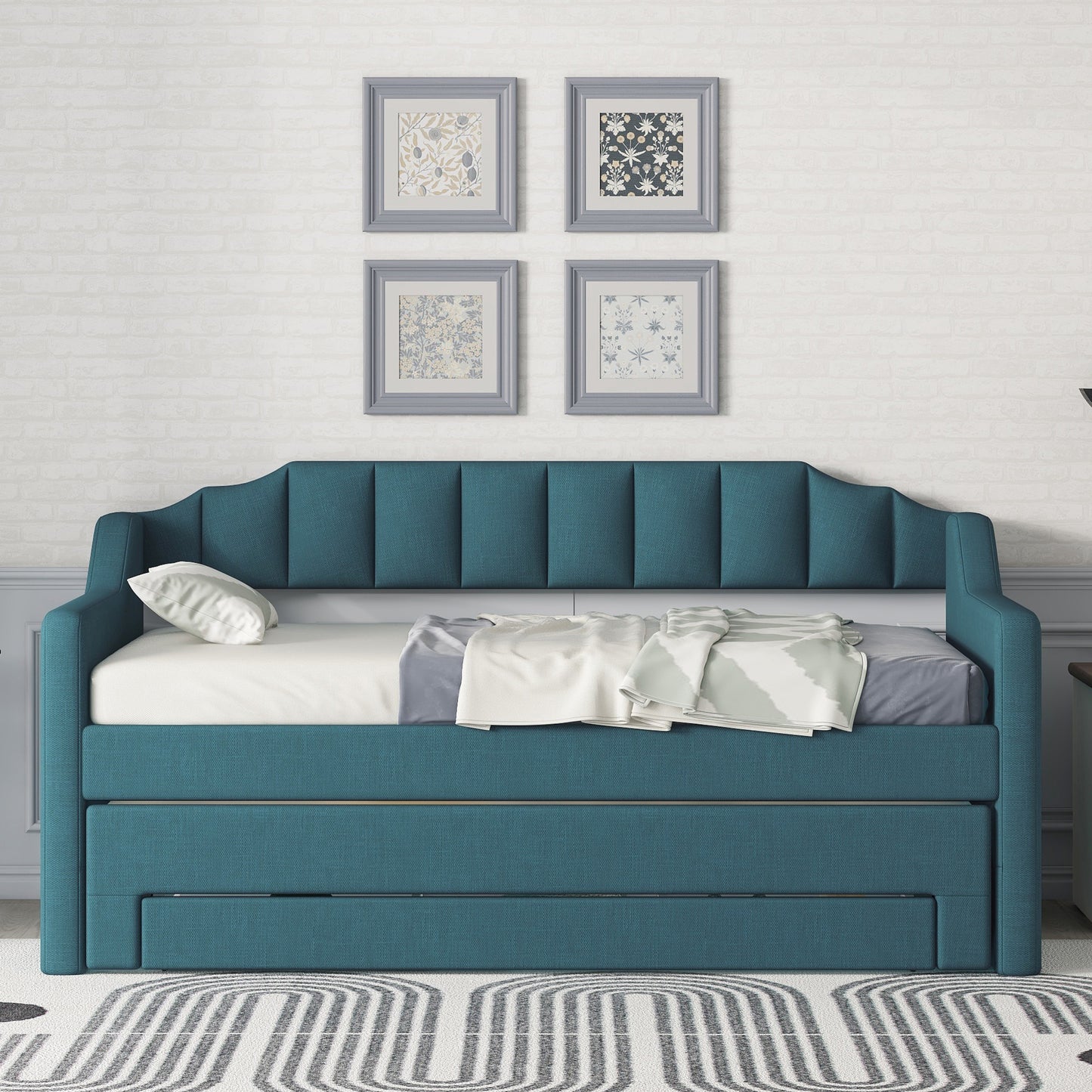 Twin Size Upholstered Daybed with Trundle and Three Drawers,Green