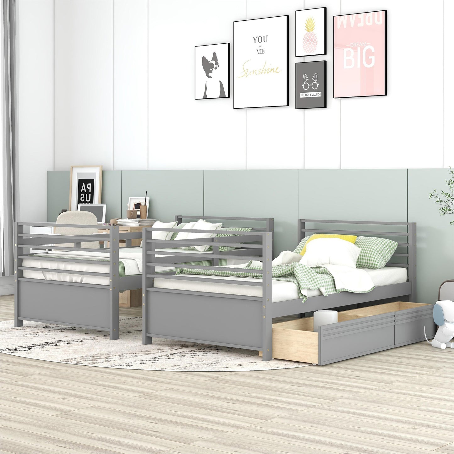 Gray Twin Bunk Bed with Storage Drawers for Stylish Sleepovers