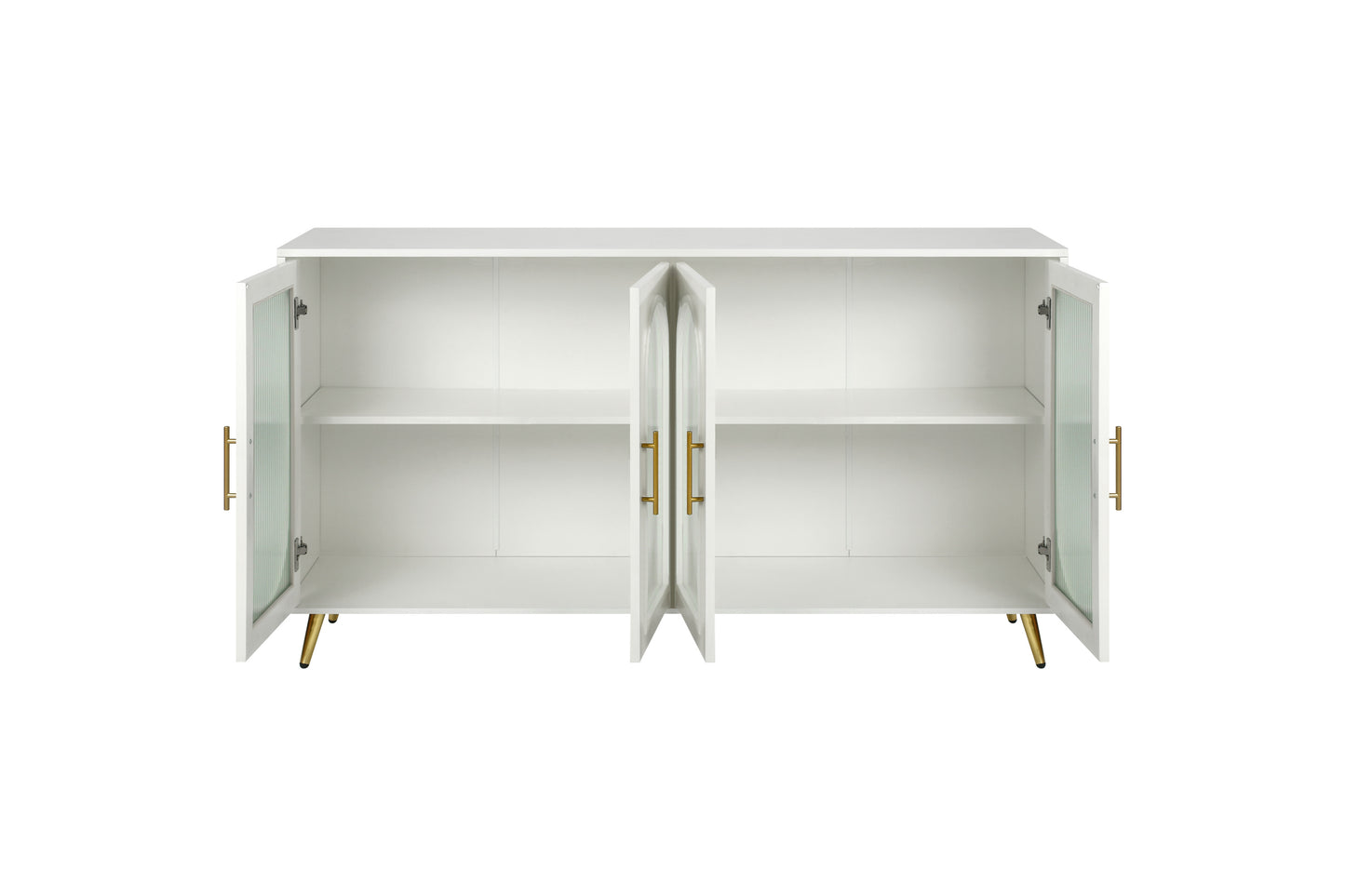 Elegant White TV Stand with Glass Door and Storage for 65+ Inch TVs