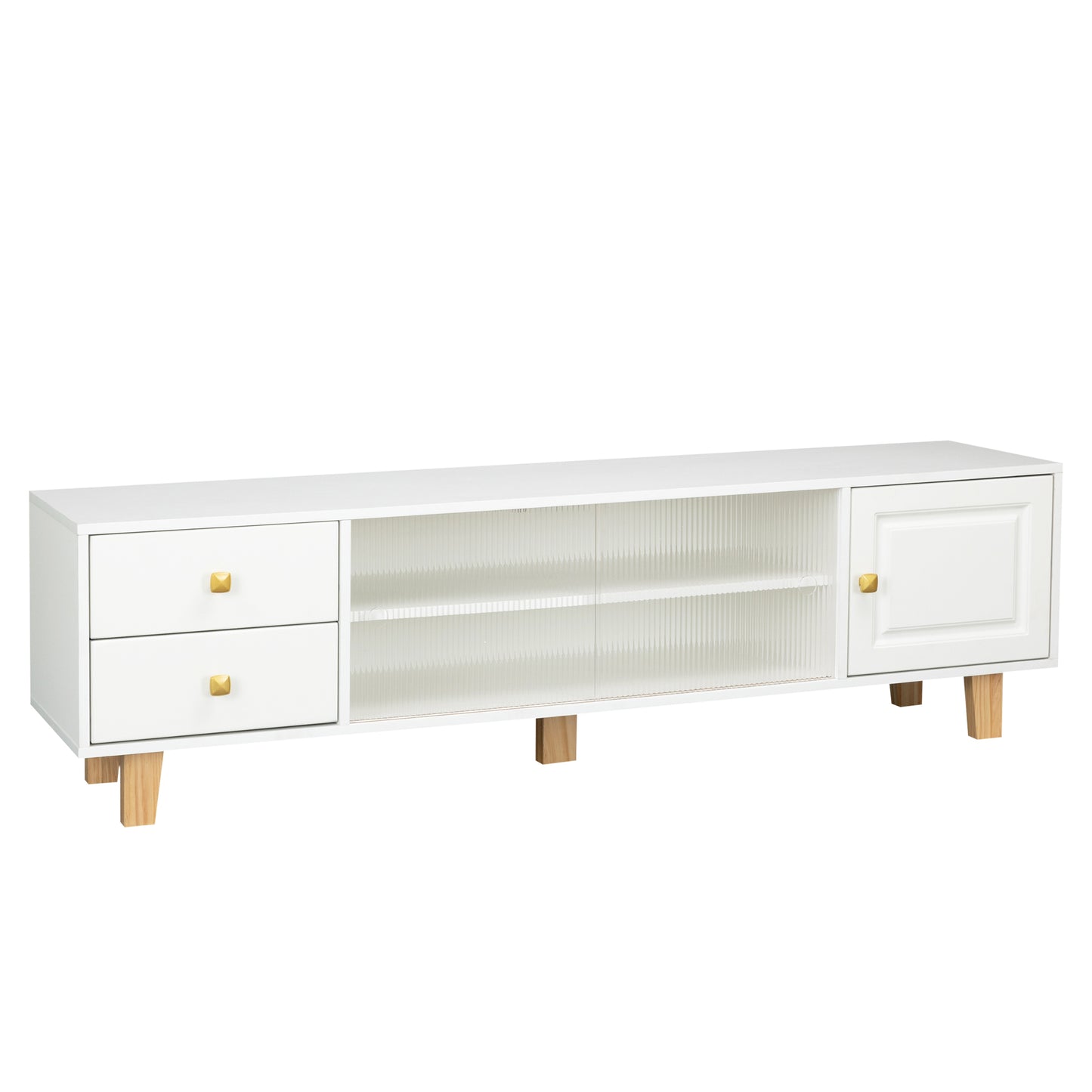 White Entertainment Stand with LED Light, Sliding Door, and Storage Drawers