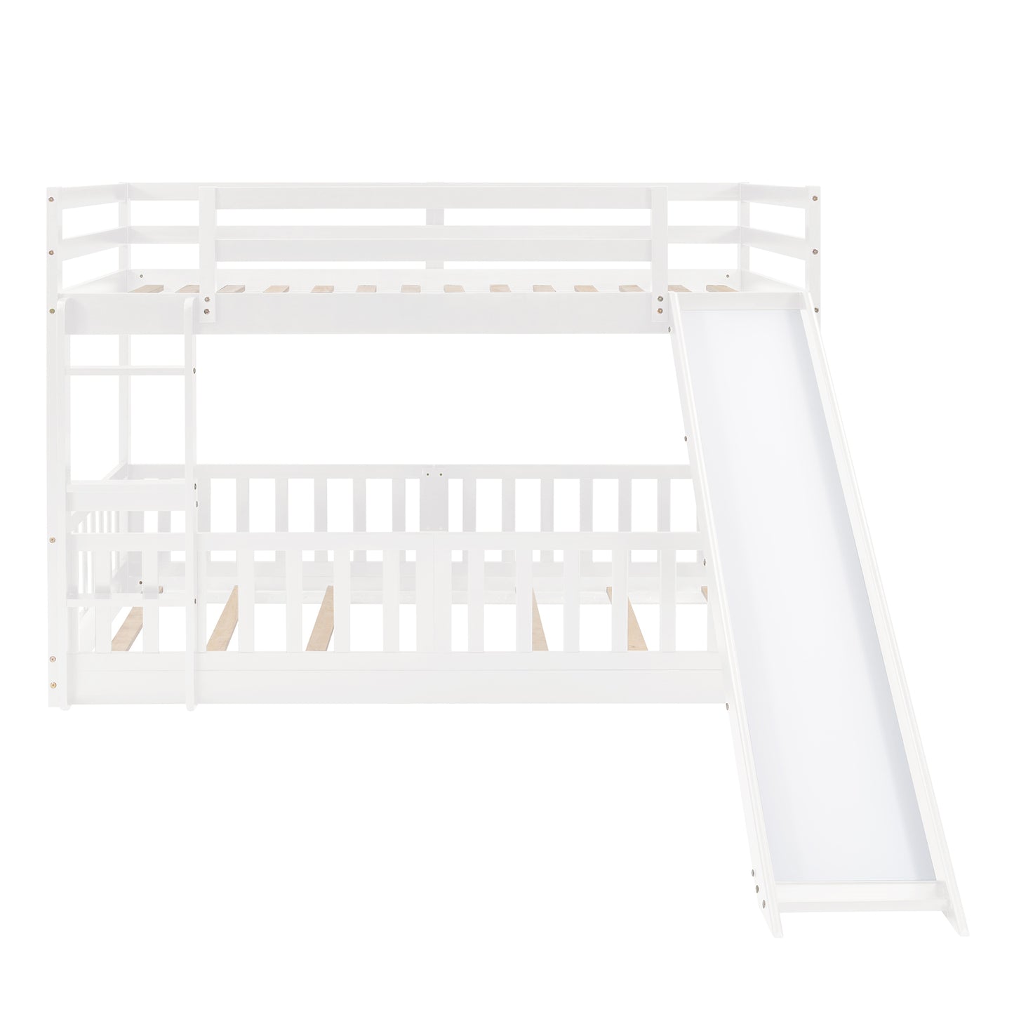 White Twin Bunk Bed with Slide, Ladder, and Space-Saving Design