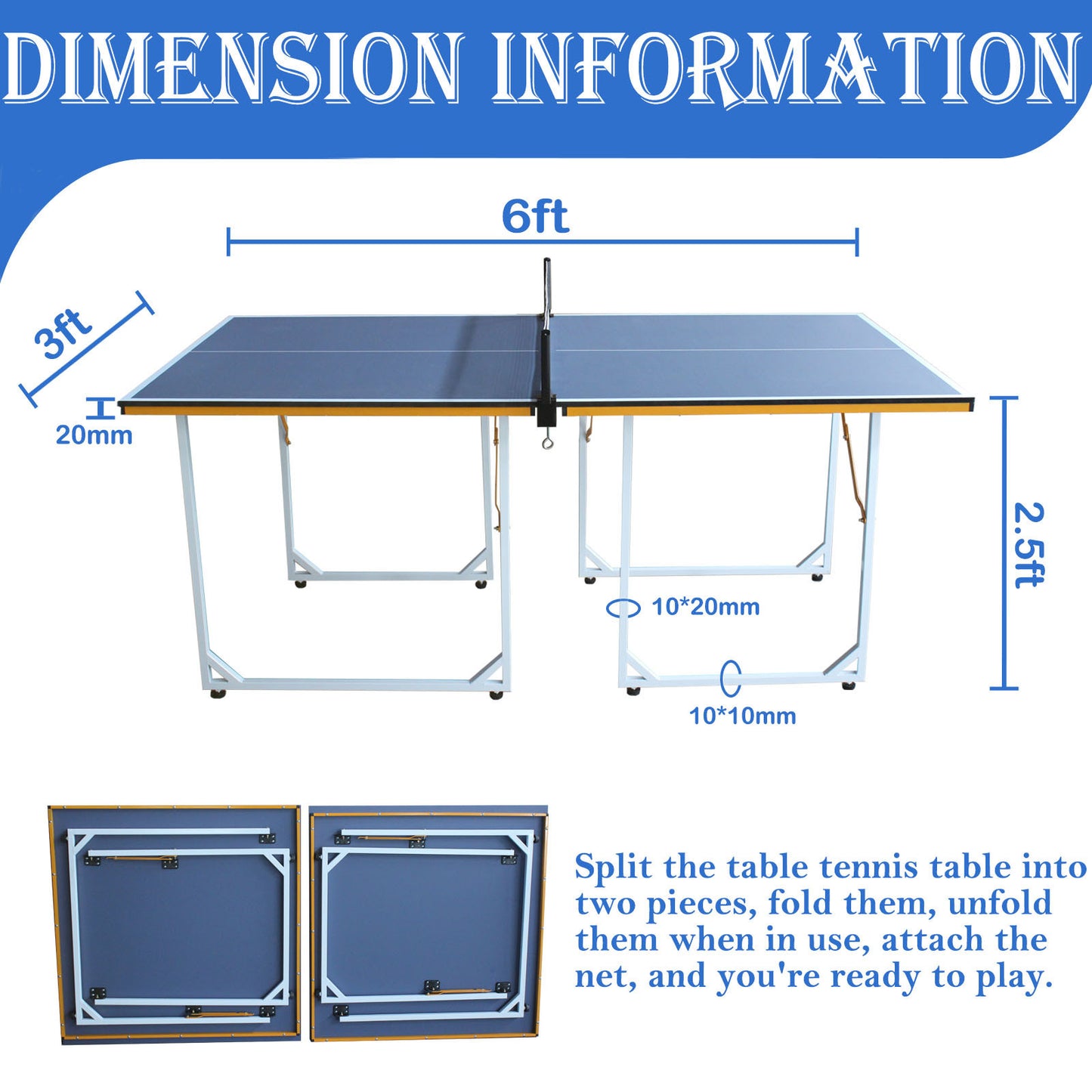 6ft Mid-Size Table Tennis Table Foldable & Portable Ping Pong Table Set for Indoor & Outdoor Games with Net, 2 Table Tennis Paddles and 3 Balls