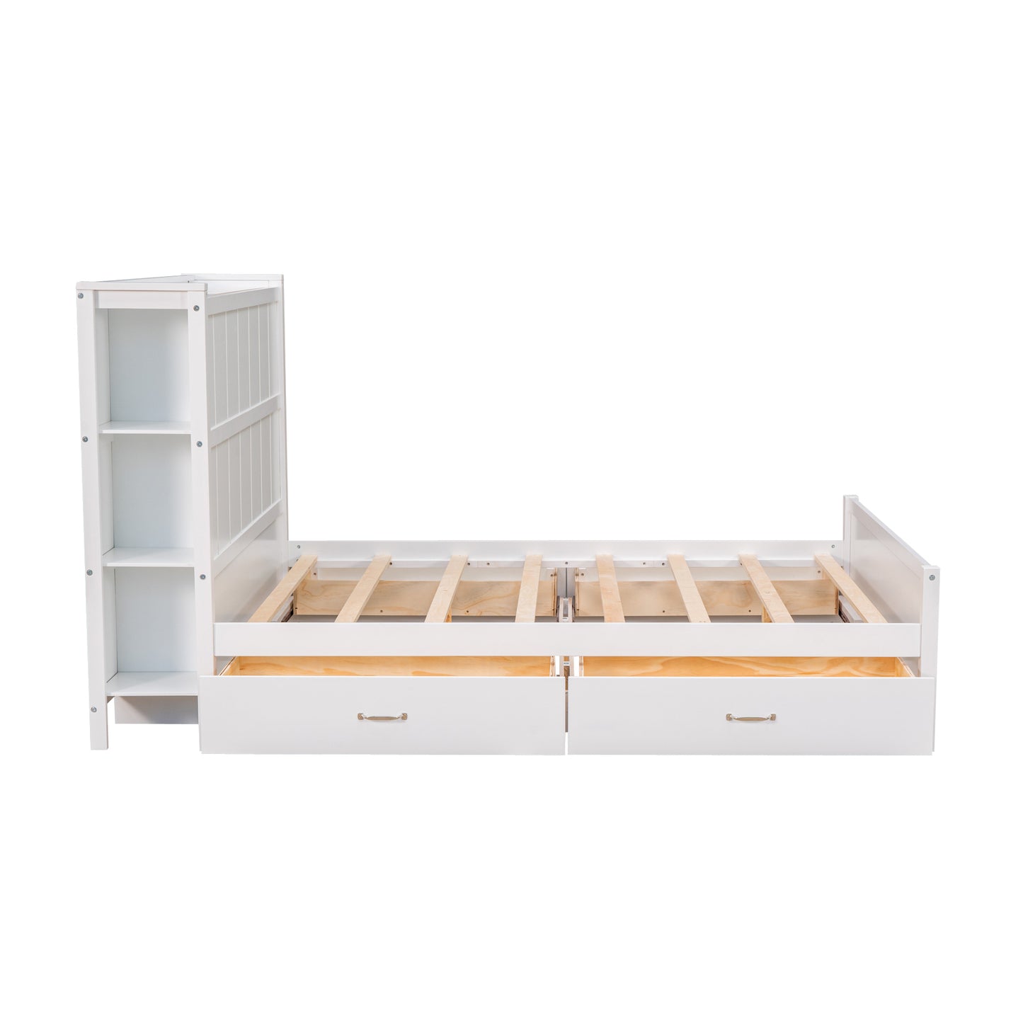 Full Size Platform Bed with Drawers and Storage Shelves, White