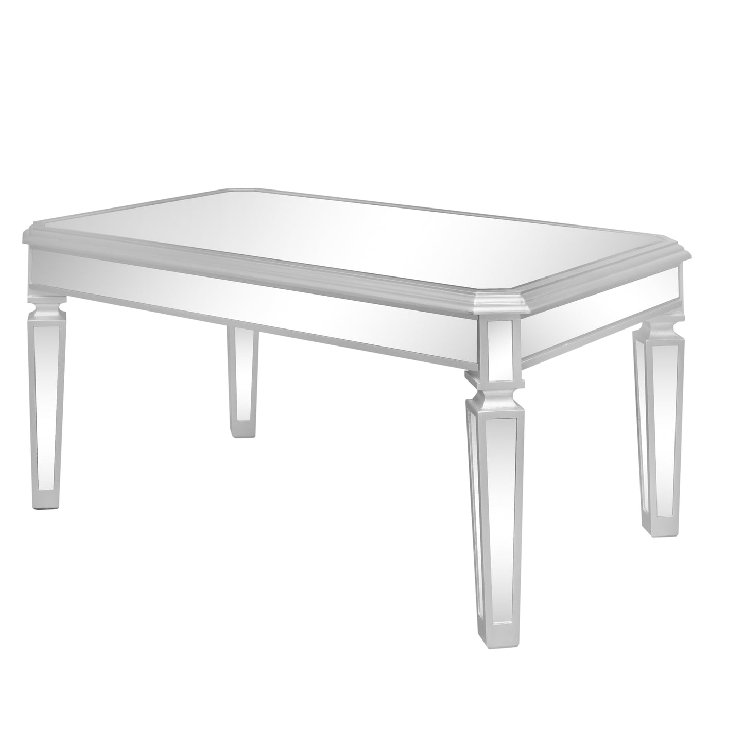 Contemporary Silver Glass Mirrored Coffee Table with Adjustable Legs