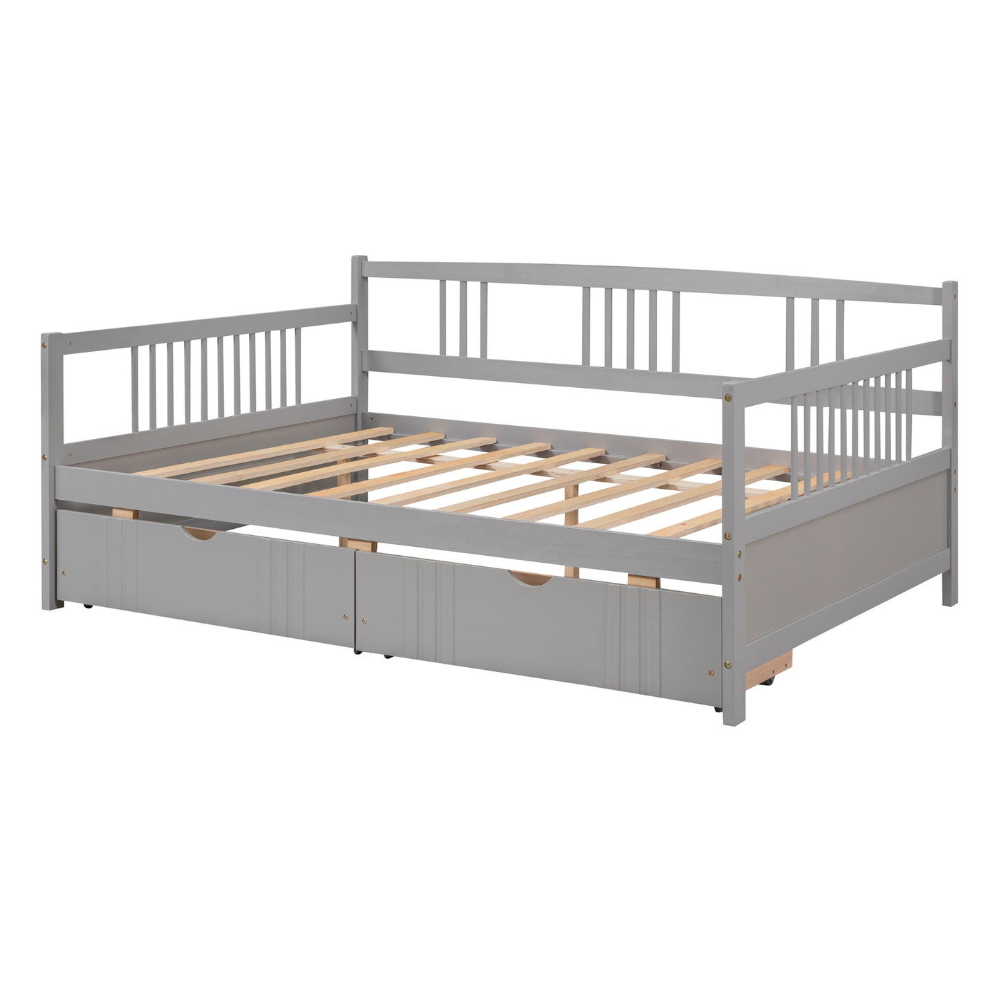 Full Size Daybed Wood Bed with Two Drawers,Gray