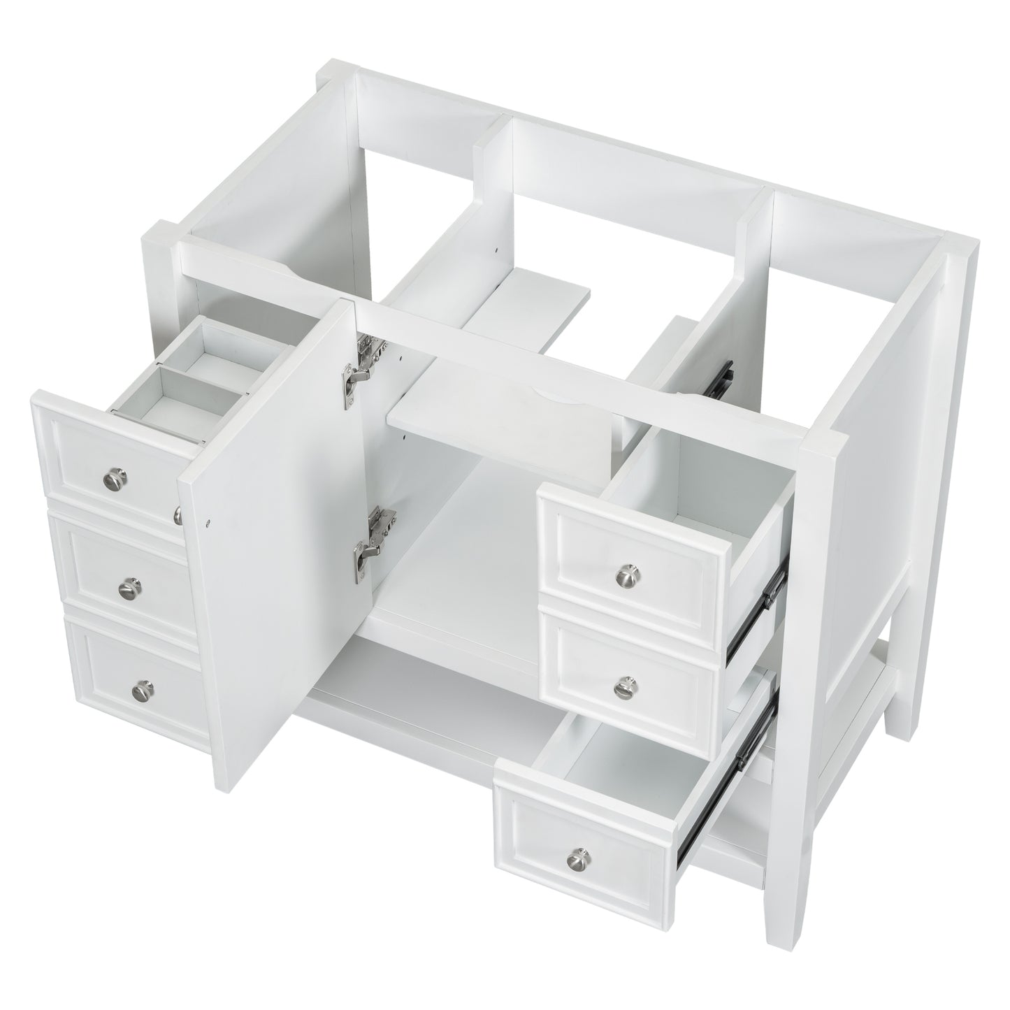 36" Bathroom Vanity without Sink, Cabinet Base Only, One Cabinet and three Drawers, White